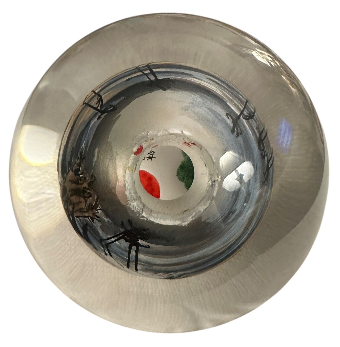 Interior Painted Glass Sphere Depicting Beautiful Scenes With Cranes Vintage