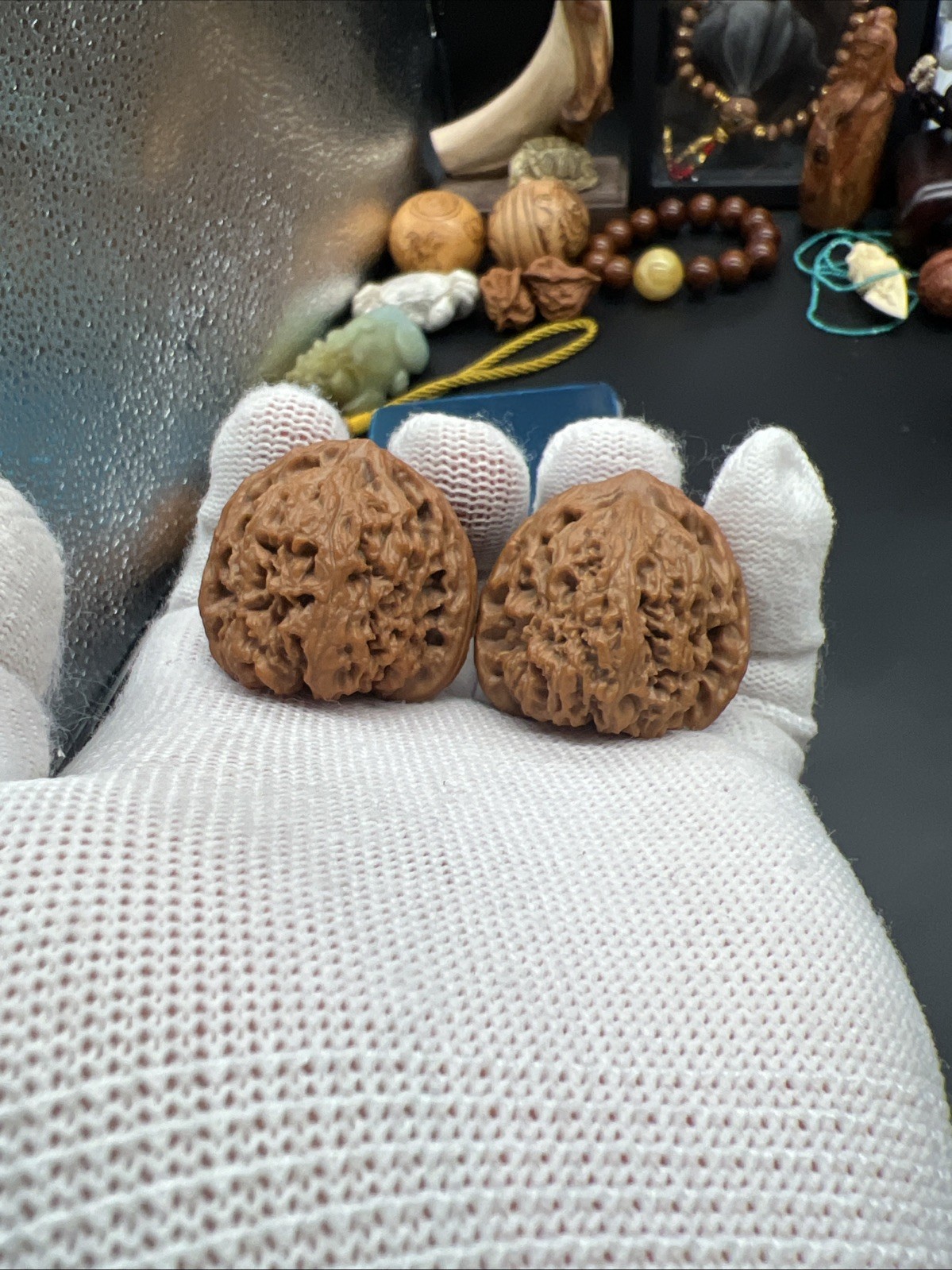 Pair of Match Chinese Health Walnut Collection36×34×33mm 精配文玩核桃～南疆石