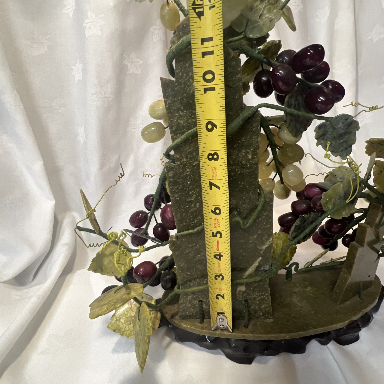 Asian Chinese Oriental Jade Stone Grape Fruit Bonsai Tree WoodenStand purple VTG