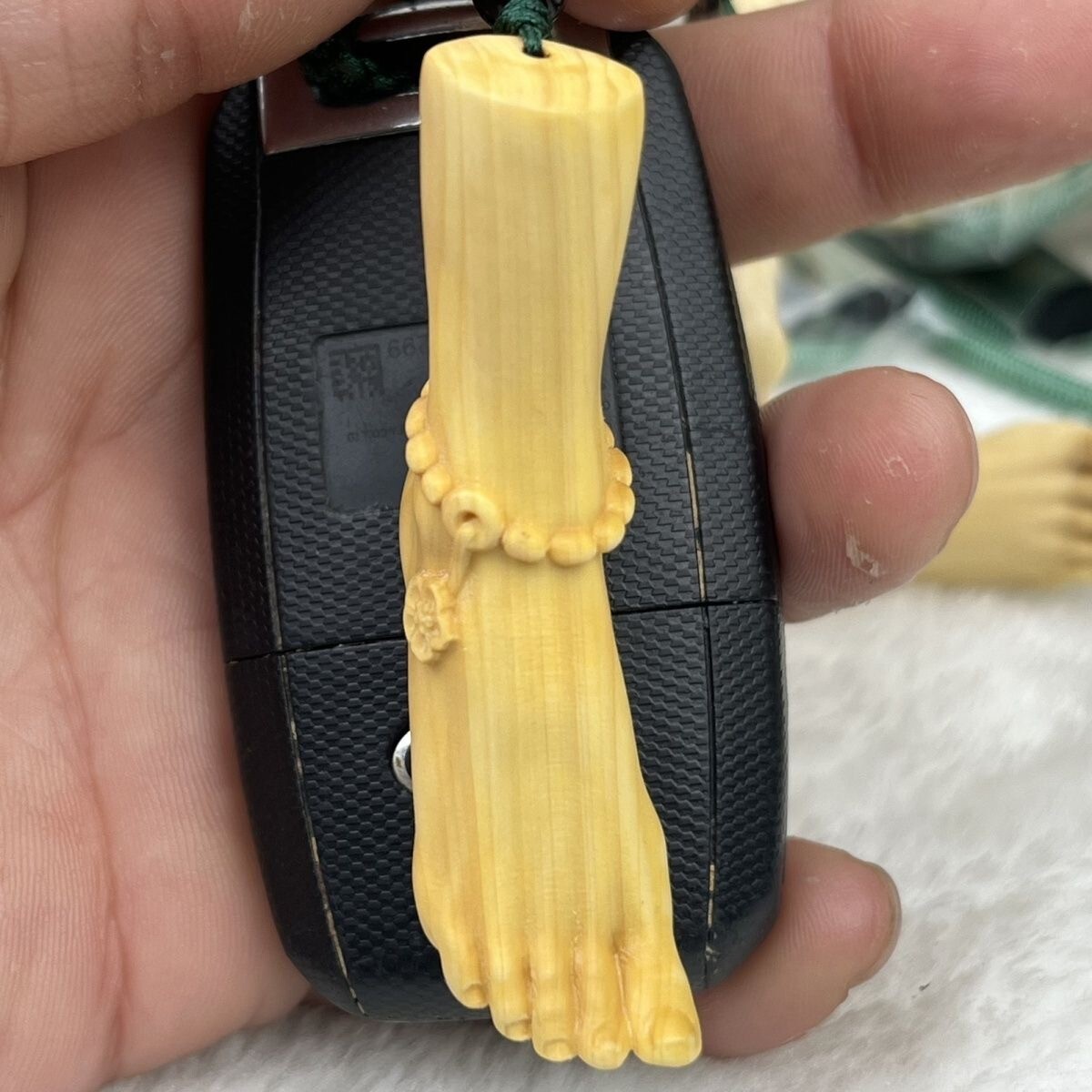 Boxwood Carved Girl Foot Bead Chain Pendant Decor