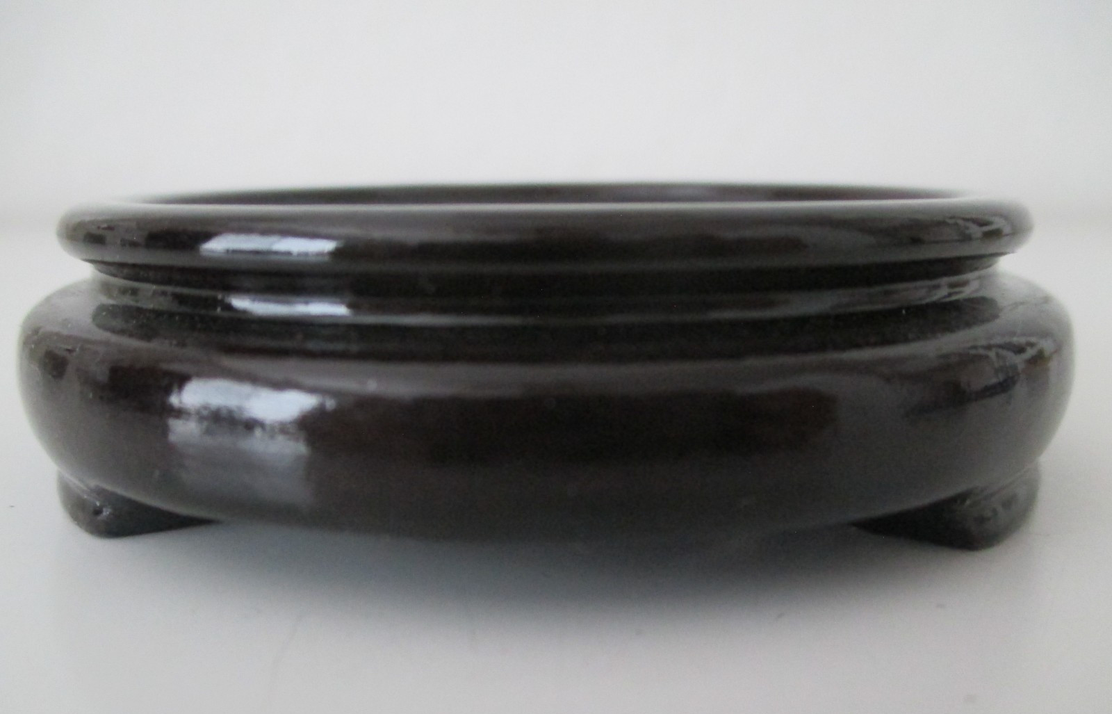 Chinese Black Hand Carved 3.25″ Round Wooden Stand for 2.5″ Dia Base Vtg AZB