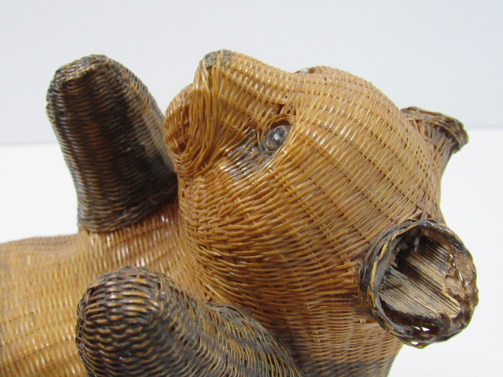 Vintage Antique Woven Rattan Wicker Panda Bear Shanghai Handcrafted