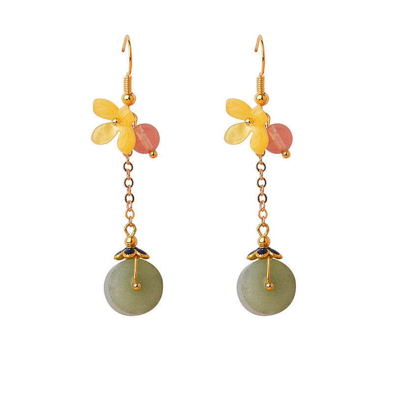 China Dongling Jade/coloured Glaze Tassels Tibetan Style Fashion Earbob Earrings