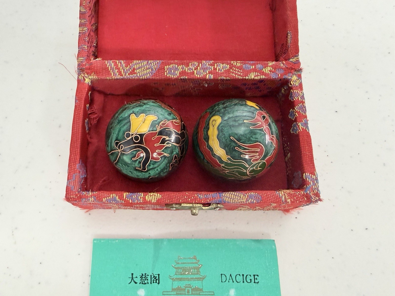 Traditional Chinese Baoding Balls Cloisonné Chime Dragon & Phoenix 1.5″ Diameter