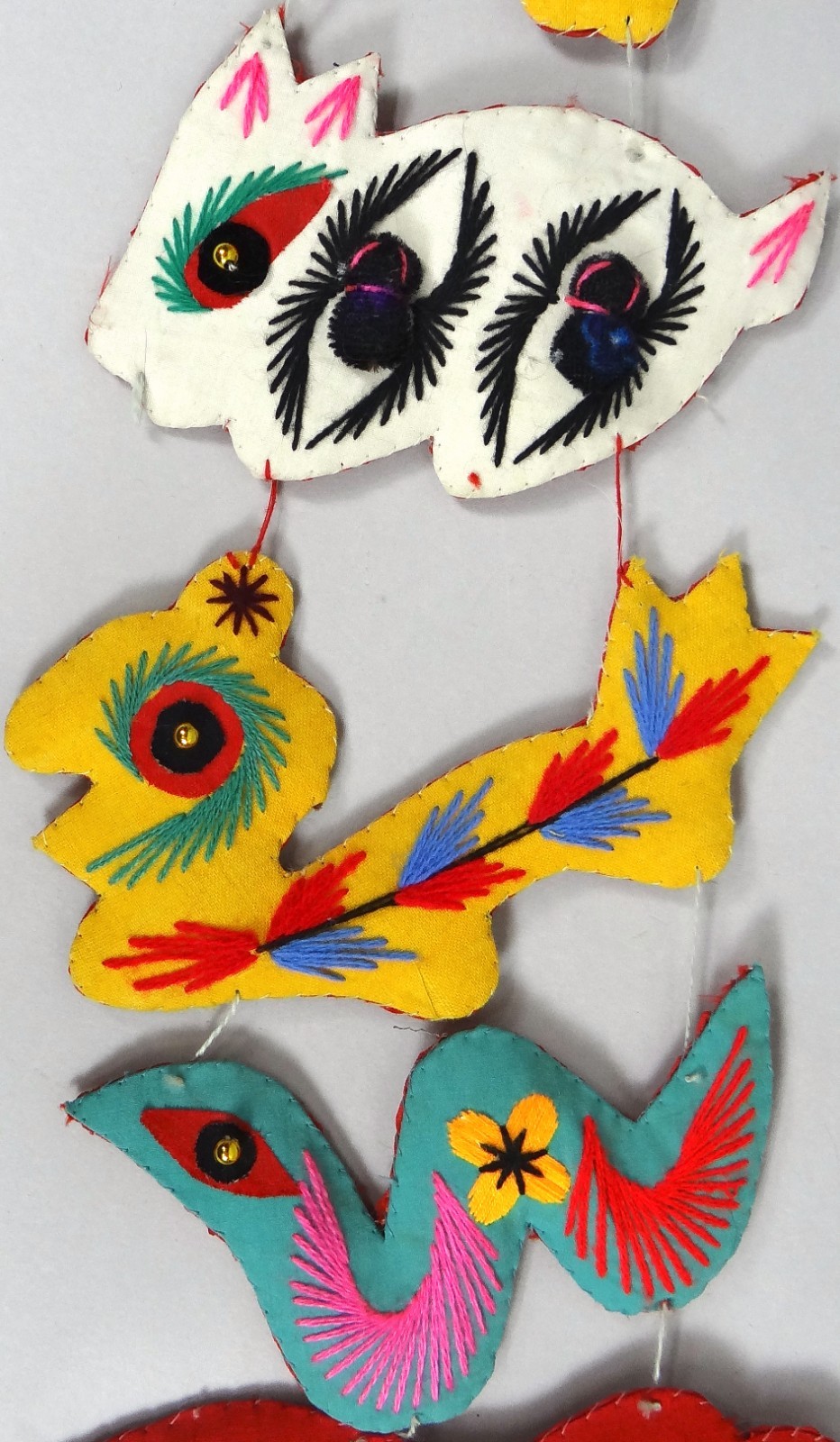 Vtg 1960s Chinese Zodiac Folk Art Handmade Embroidered Felt Animal Ornament 3.5′