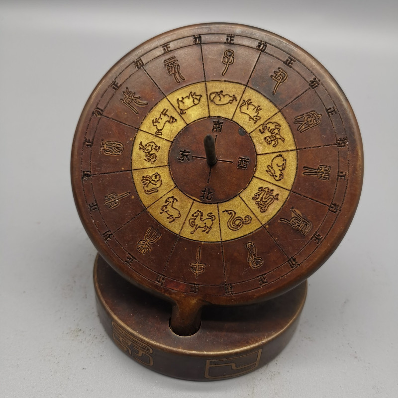 Pure Copper Sundial Compass Ornaments Red Bronze Ornaments of The Chinese Zodiac