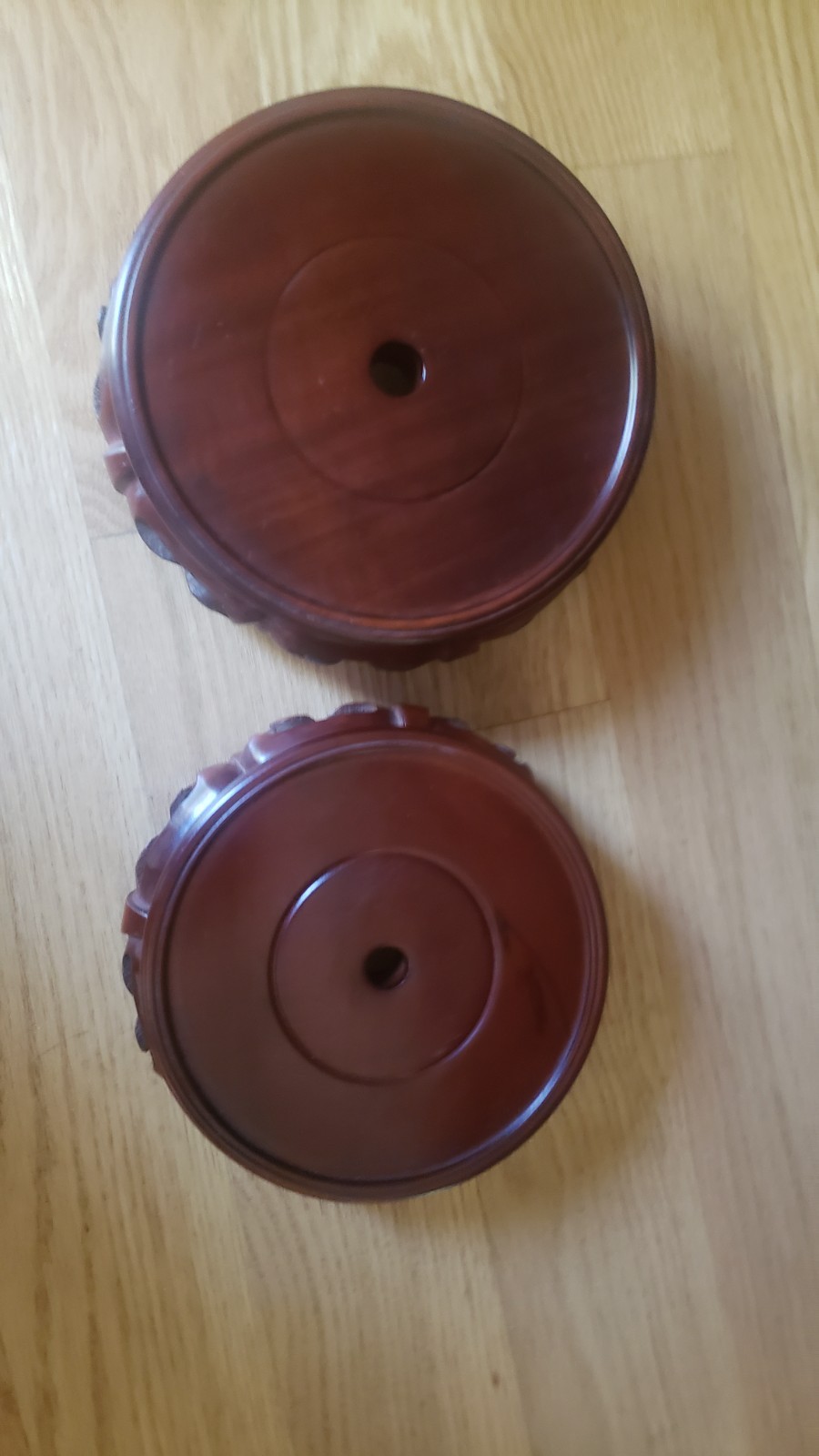 Vintage Carved Wood Display Stand Chinese Rosewood Vase Pedestal Base 2 pieces