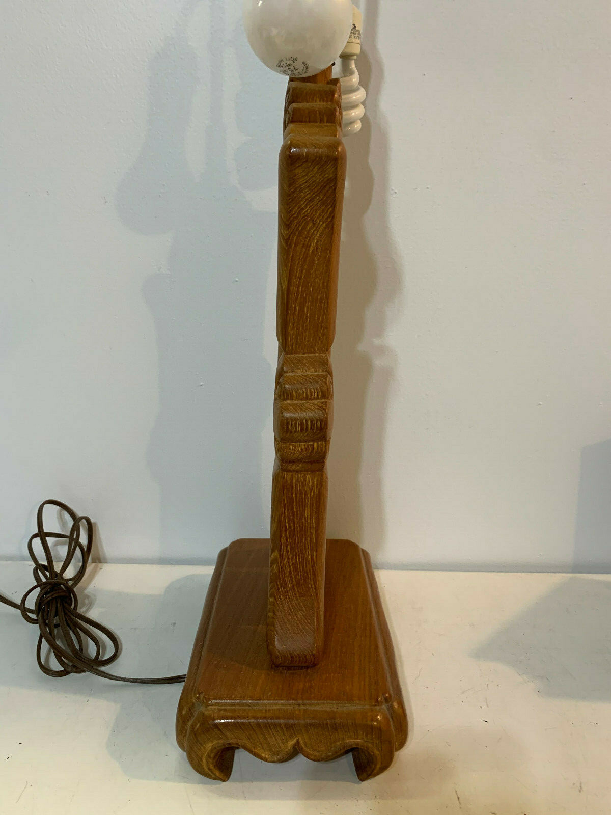 Vintage Chinese Shou Character Symbol Wood Carved Table Lamp