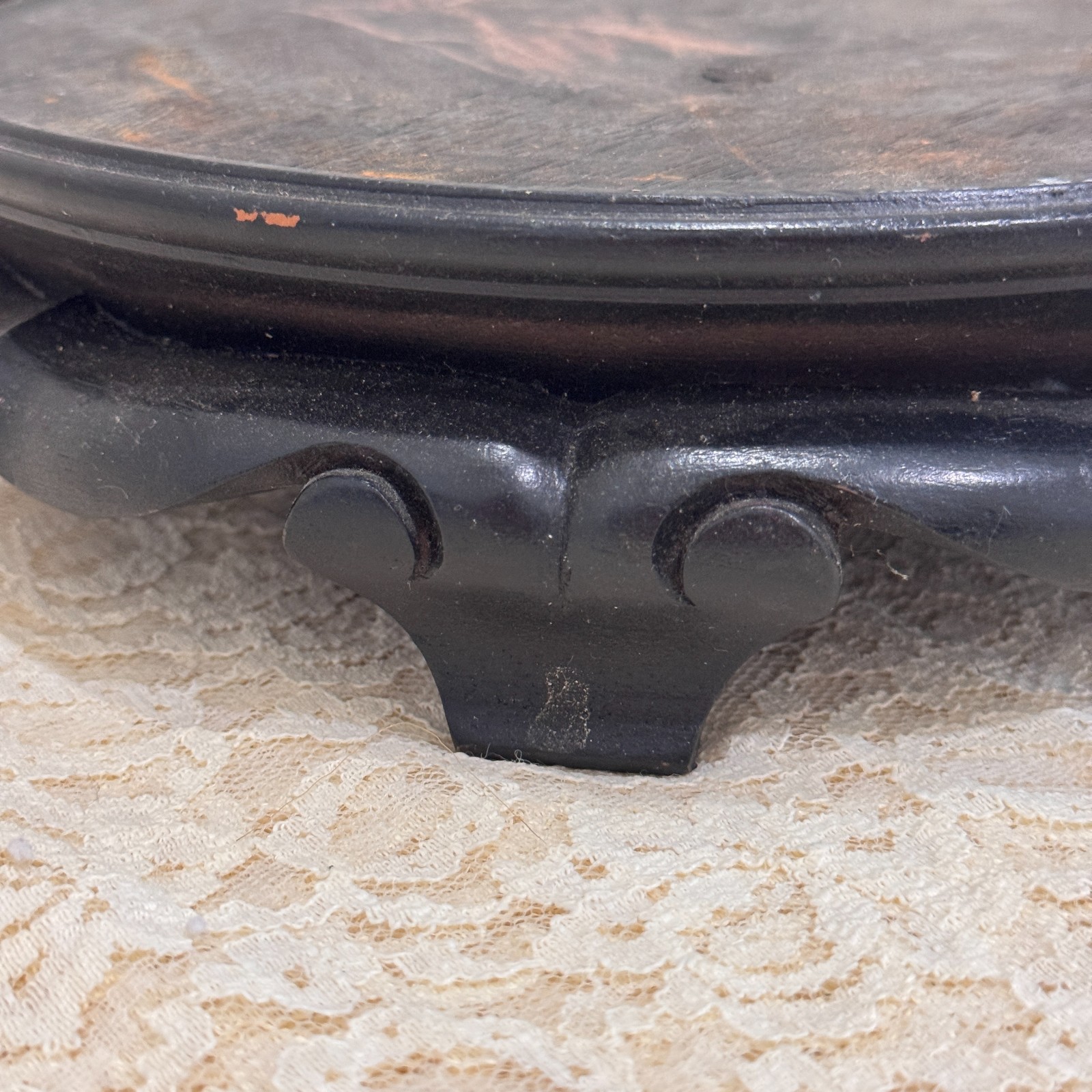 Round Chinese Wood Display Stand Black Asian Vase Bonsai Pedestal 9” Vintage