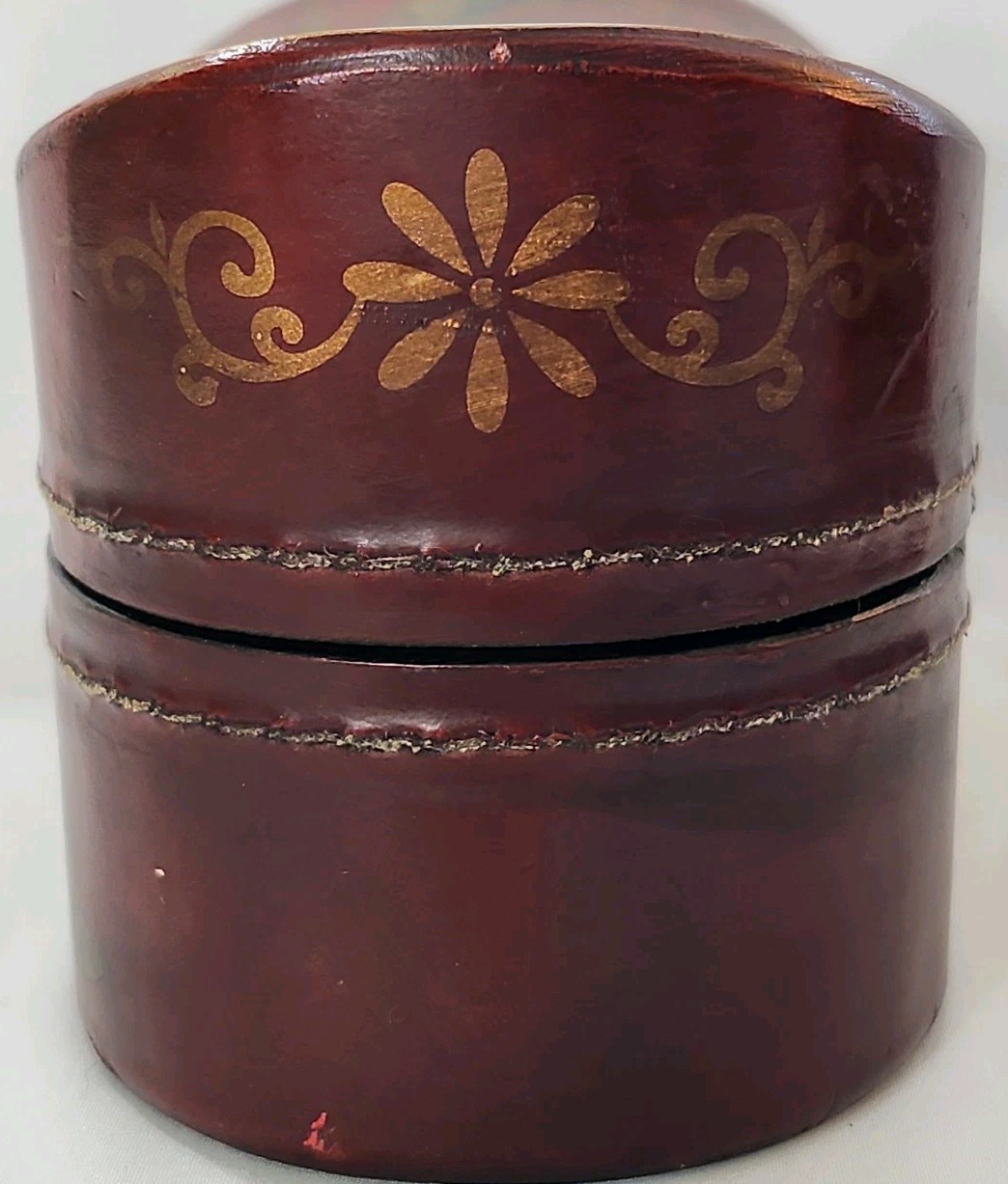 Antique/Vintage Chinese Lacquered Pillow Box Wood Brass Floral, Bird Motifs