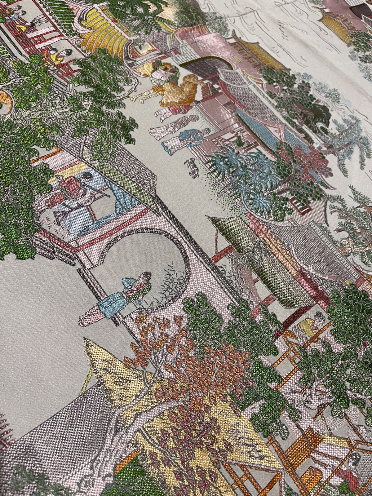 Vintage Gorgeous “Brocaded Flowers” Chinese Silk Tapestry Tablecloth 80″x54″