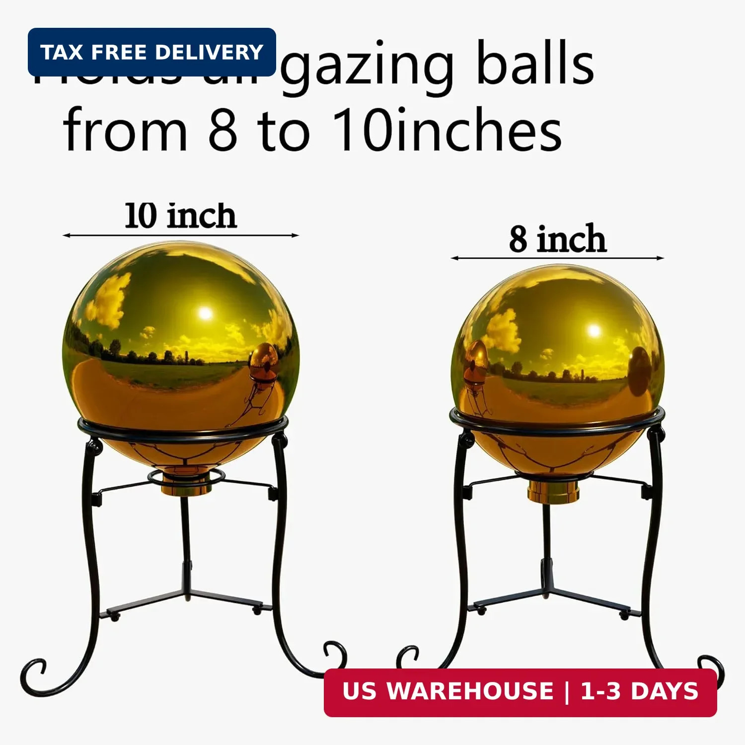 10″ Tall Gazing Ball Stand for 8-10 inch Balls, Black Metal Gazing Globe Display