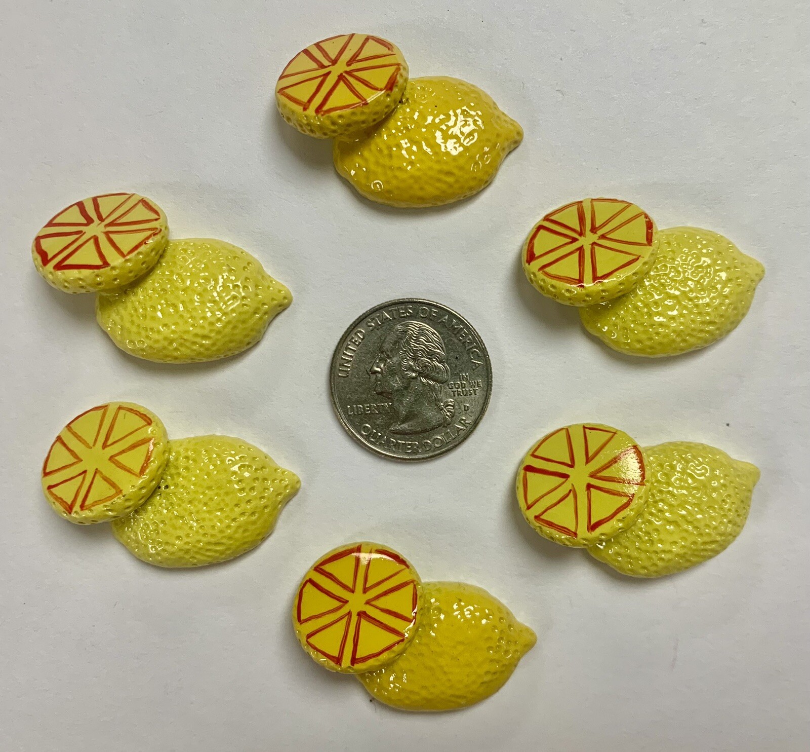 6PC TUTTI FRUTTI CITRUS SLICE LEMON RESIN RESINS FOR HAIRBOW CENTERS