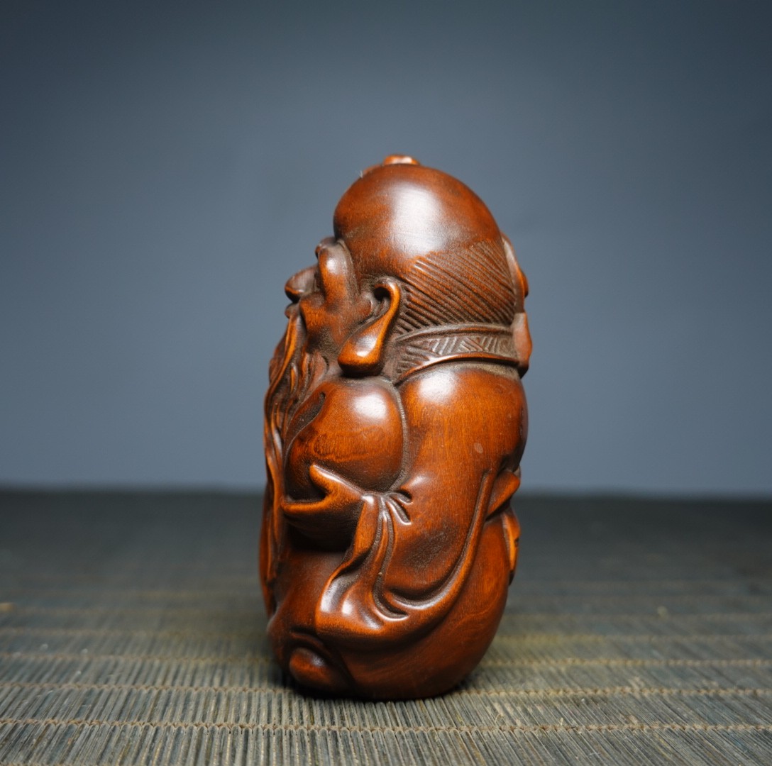 3.1″ Collect China Box-wood Carving Buddhism Longevity God Statue