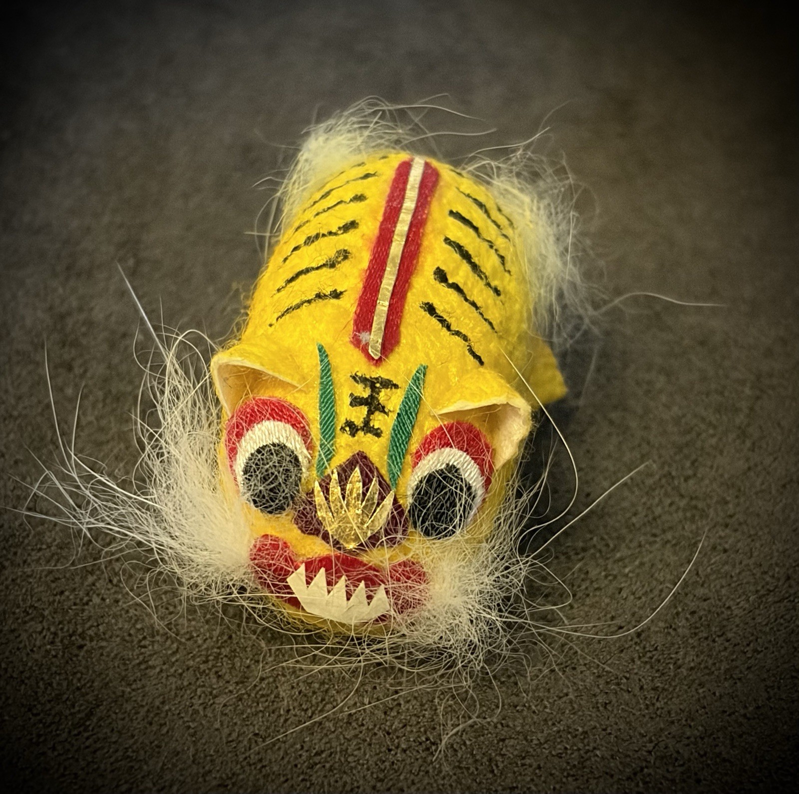 Vintage 1950s Chinese Tiger Painted Silk Worm Cocoon Toy 1-1/4” Miniature