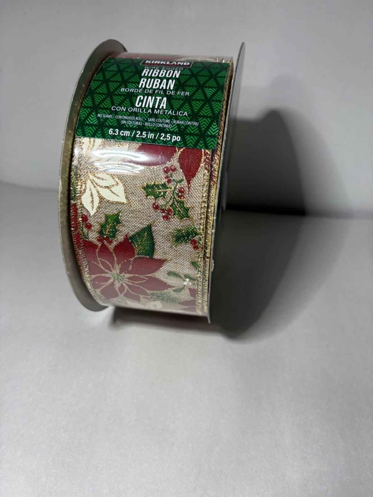 Kirkland signature wire edged Christmas ribbon 2.5 inch