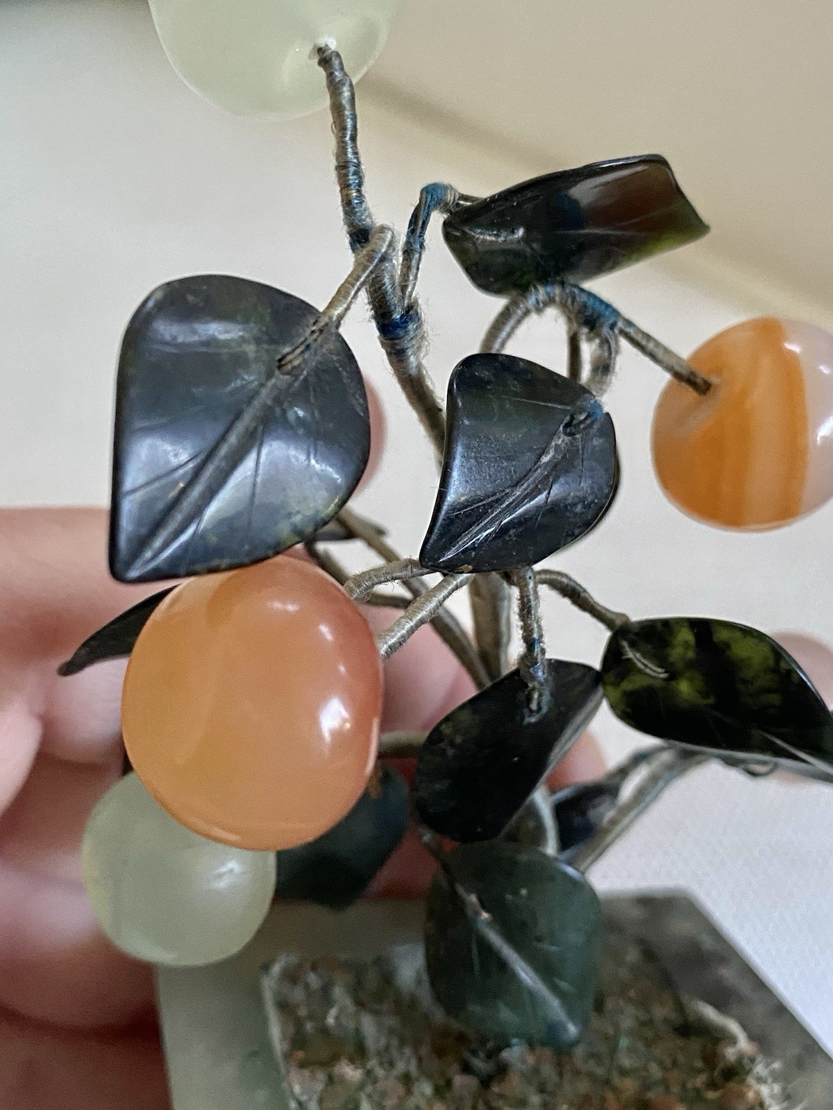 Vtg Chinese Asian Fruit BONSAI TREE JADE CARNELIAN Rock Crystal Soapstone 5”
