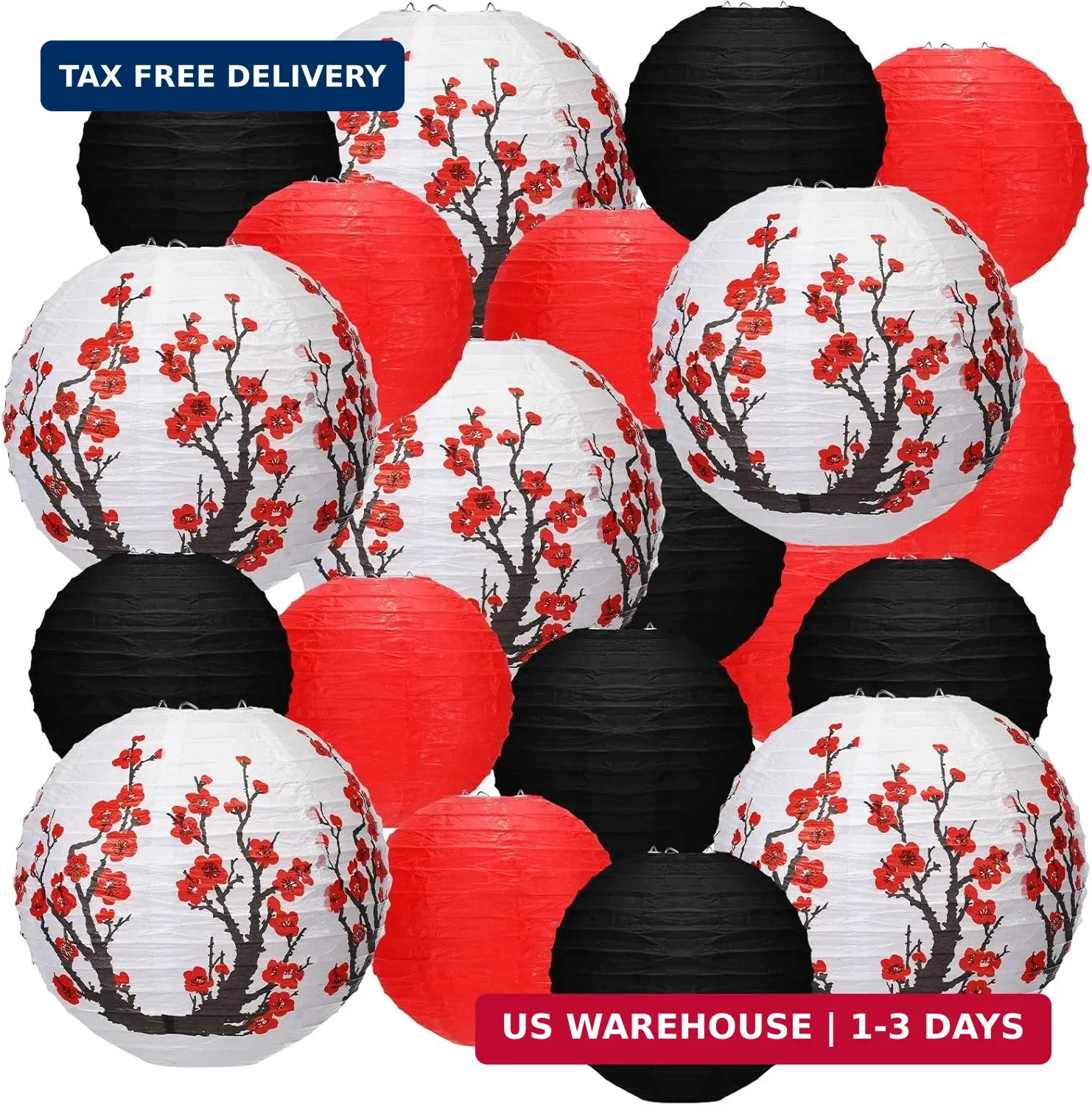 Mudder 20 Pieces Chinese Japanese Paper Lanterns, Cherry Flowers Paper Lanterns