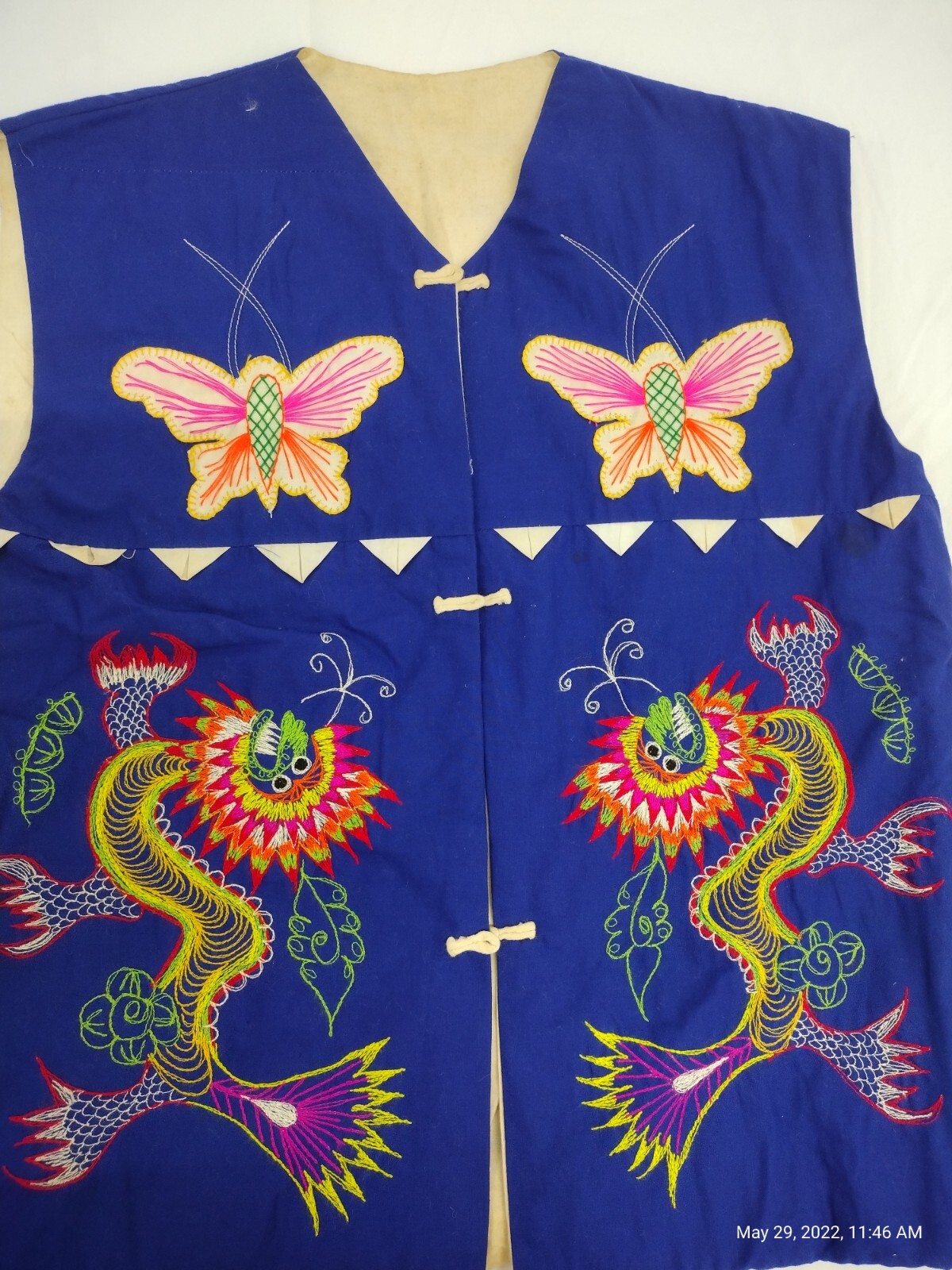 Chinese bai jia bei Vest Folk Art Dragons butterflies frogs And Pandas Size L