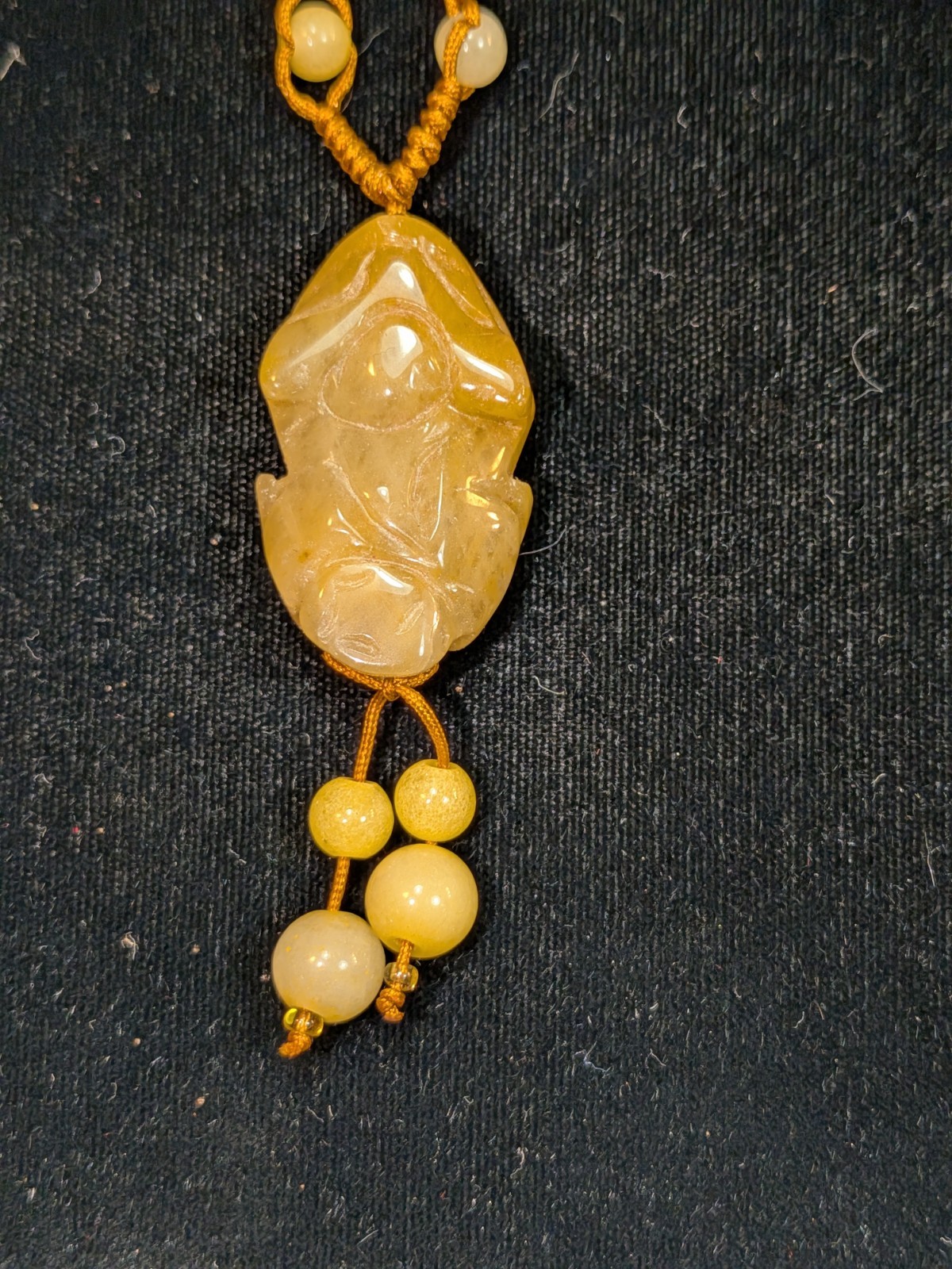 NOS Chinese Yellow /Honey Jadeite Lucky Frog Pendant 1980-2000 Ships US