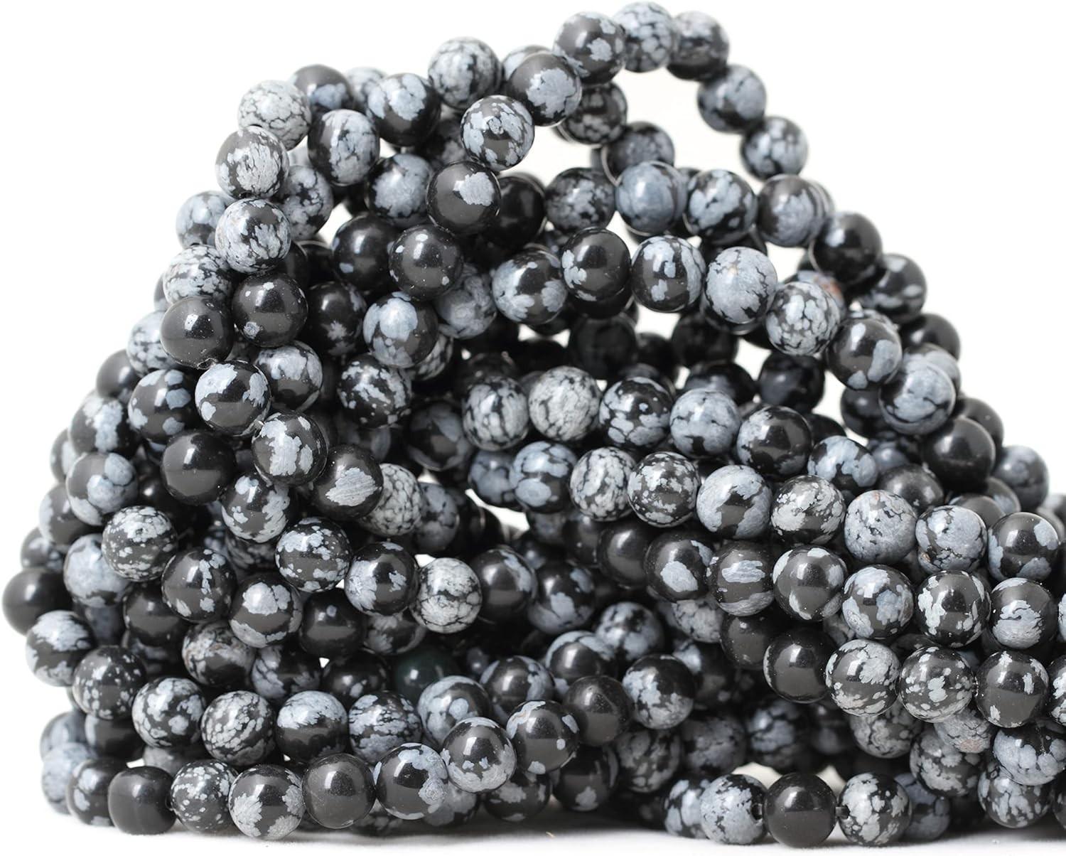 60PCS 6mm Natural Black Snowflake Obsidian Gemstone Round Loose Beads Stone B…