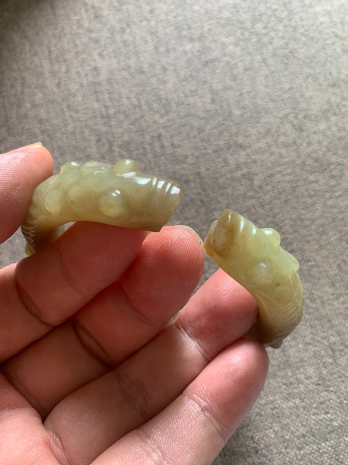 Wonderful Pure Chinese Natural HeTian Old Jade Hand Carved *2Dragons* Bangle