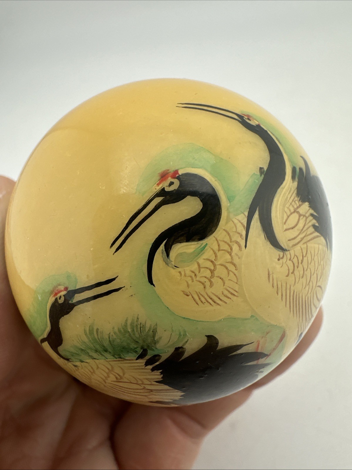 Chinese Painted Globe Ball Crane Nature Scene – bird sphere tree