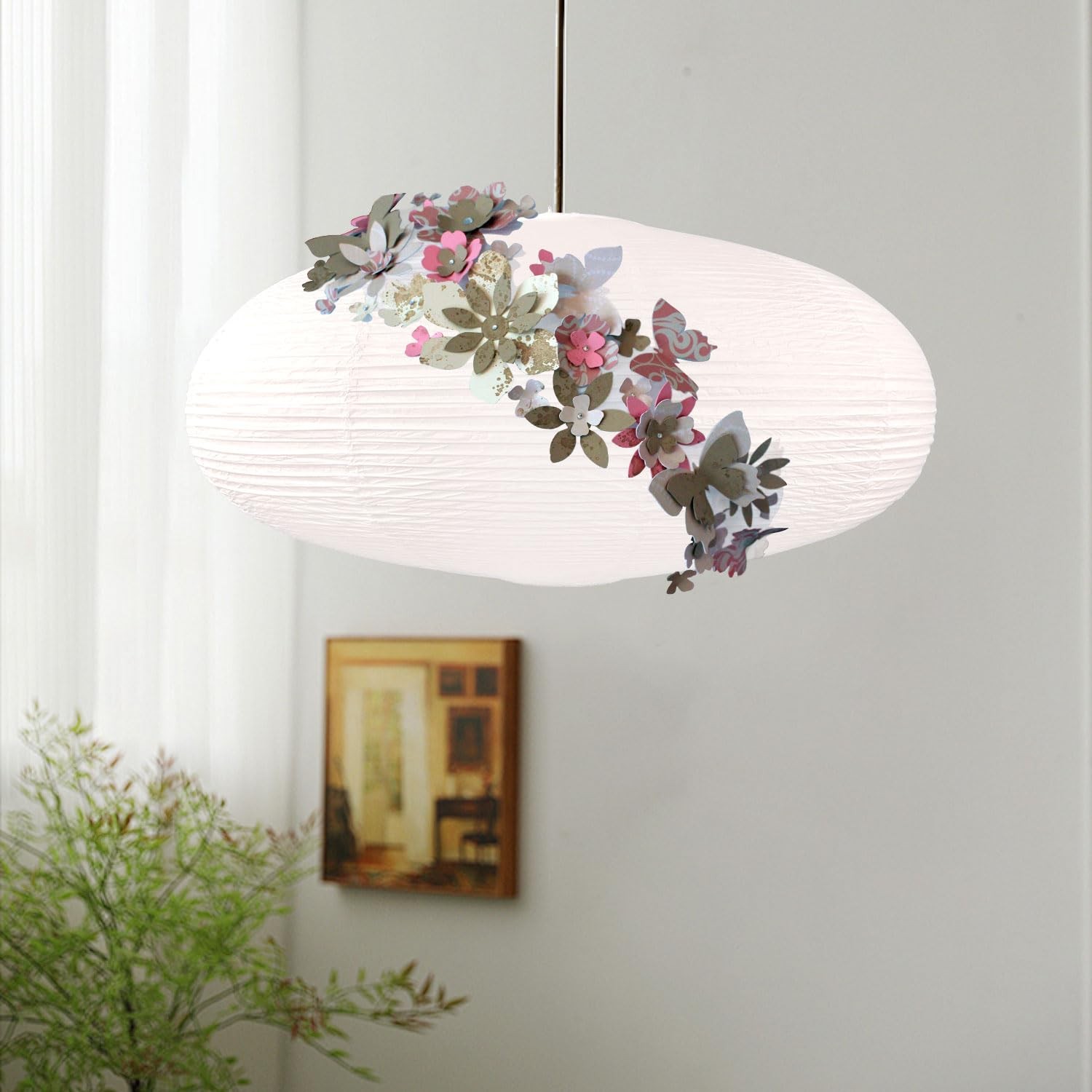 22in White Oval Paper Lantern Hanging Lamp Chinese Japanese Decor