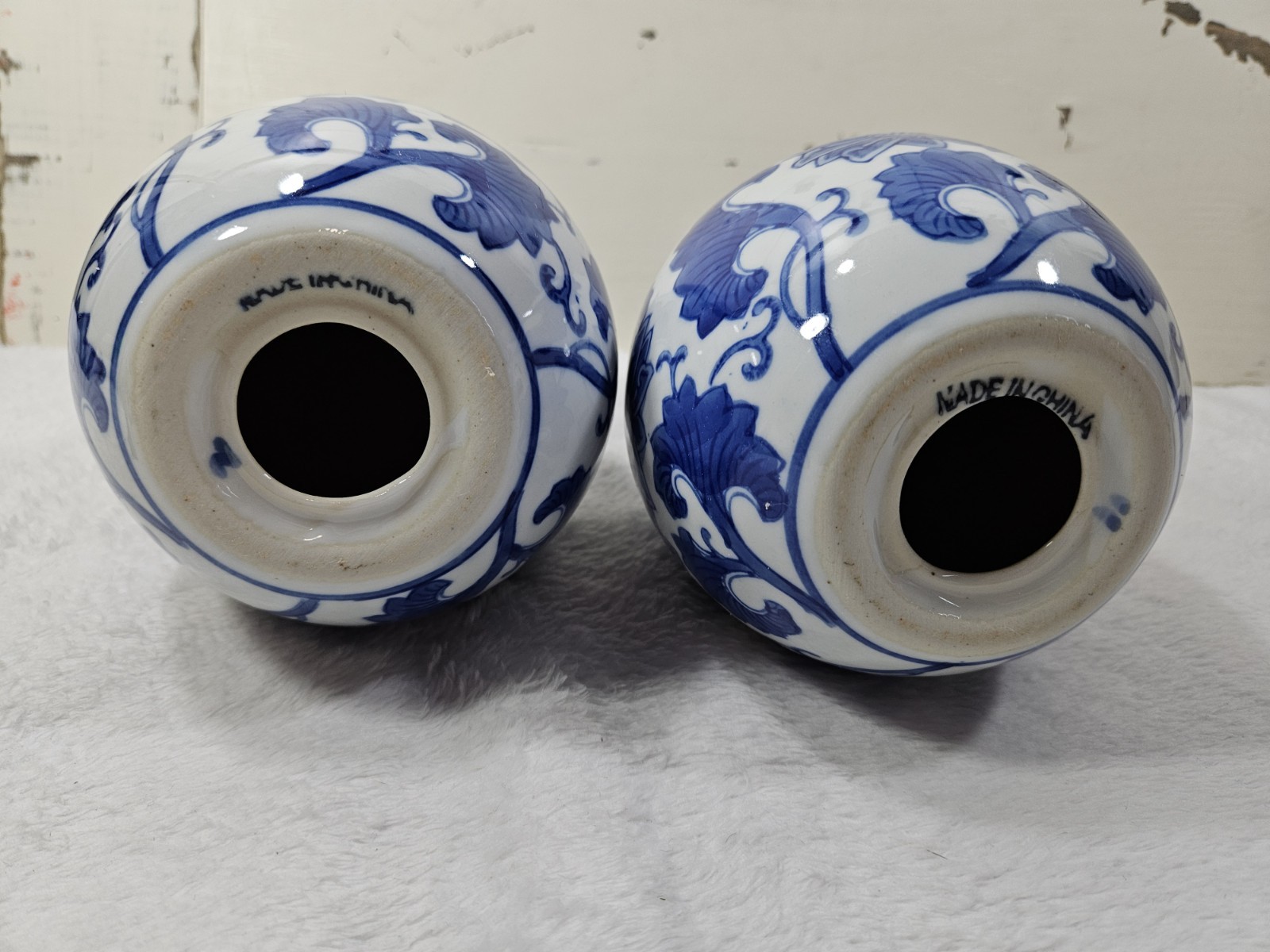 Vintage Asian Blue & White Two Large Eggs 7” Collectible Home Décor Flowers