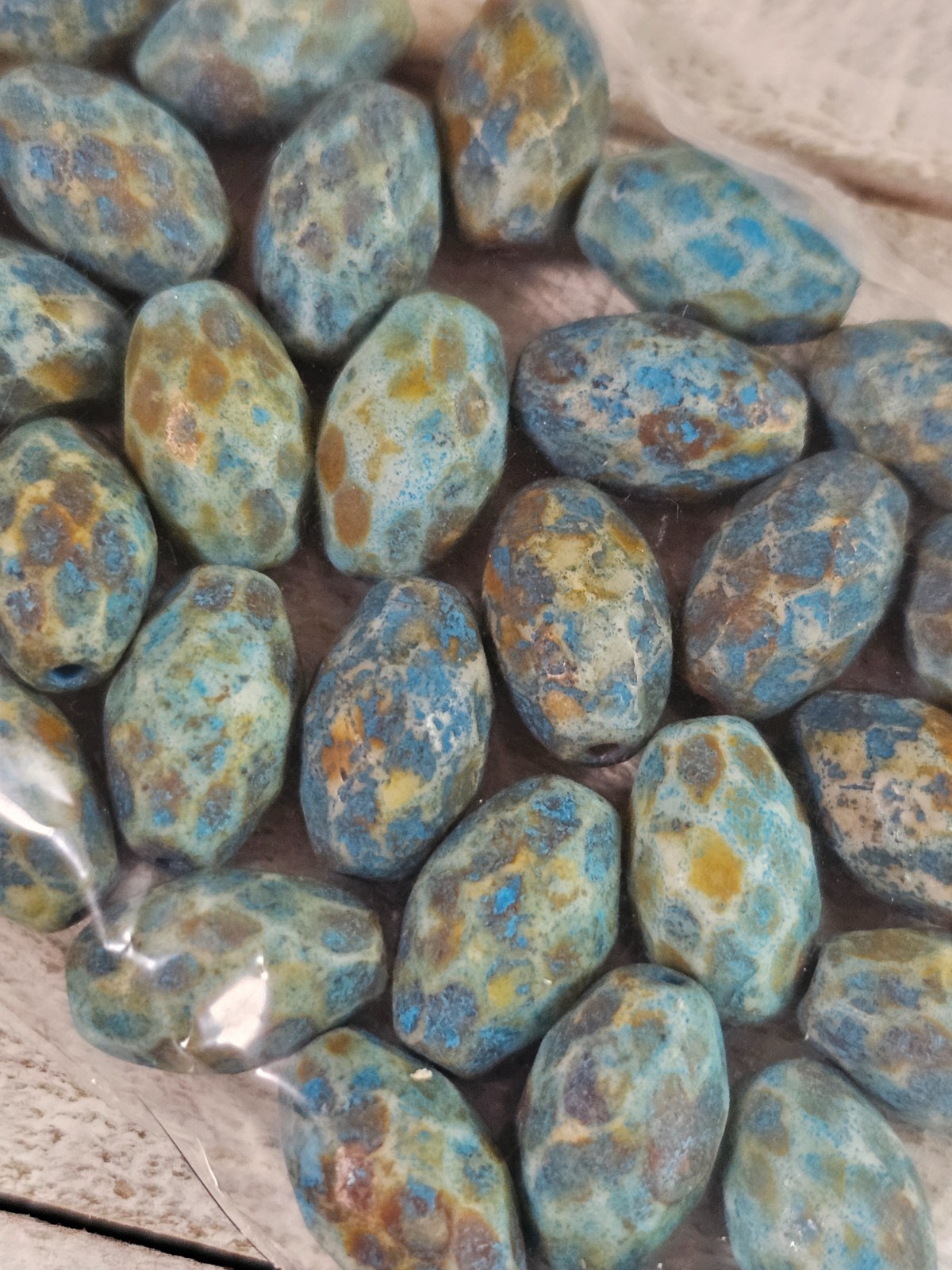 Faceted Rice 12x8mm Turquoise Patina Czech Beads Jewelry Making Supplies RTP