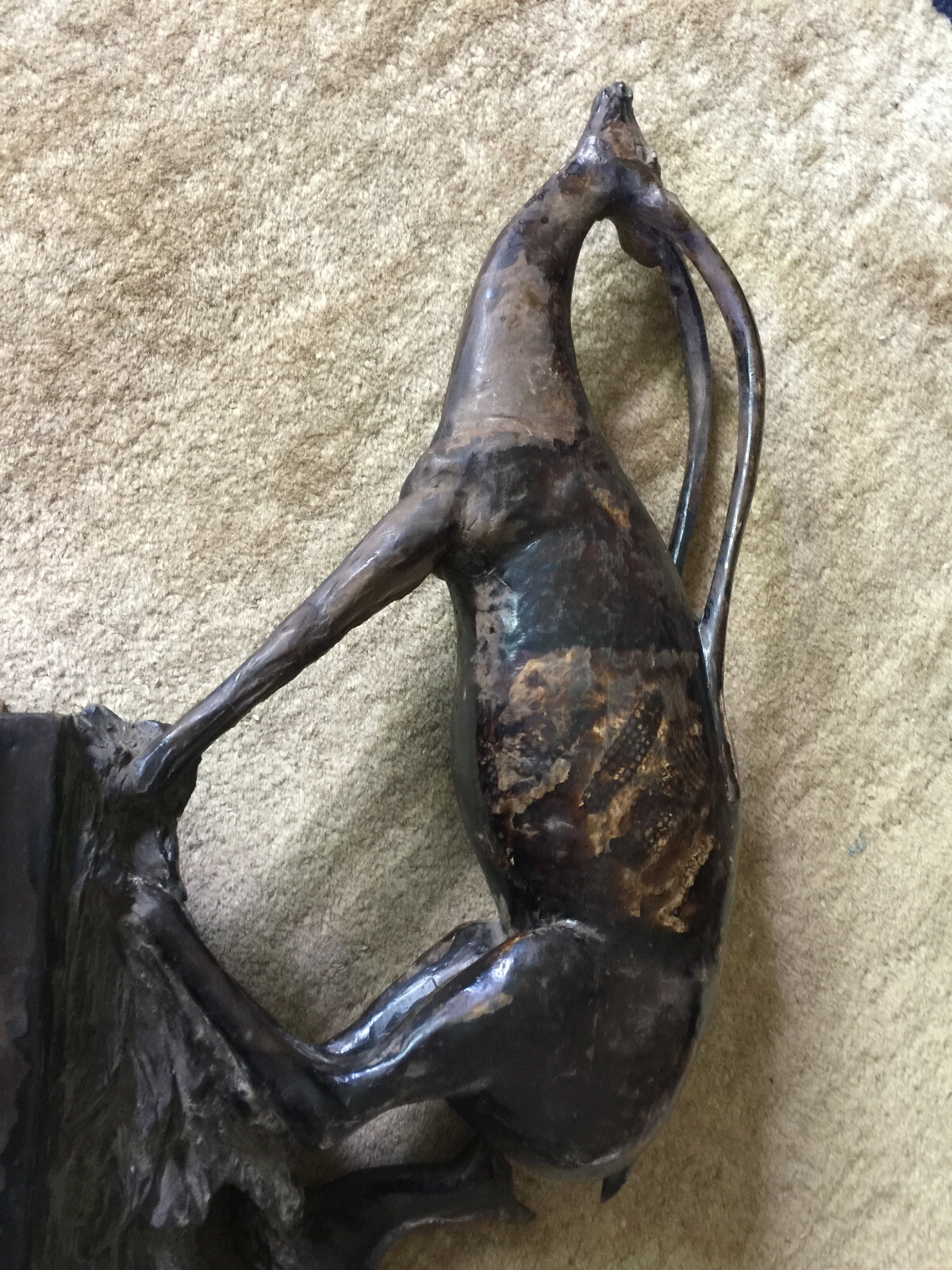 Vintage Burl wood carving of A Dear & its baby Signed E. A. 1980 8-1/4″H x19″L