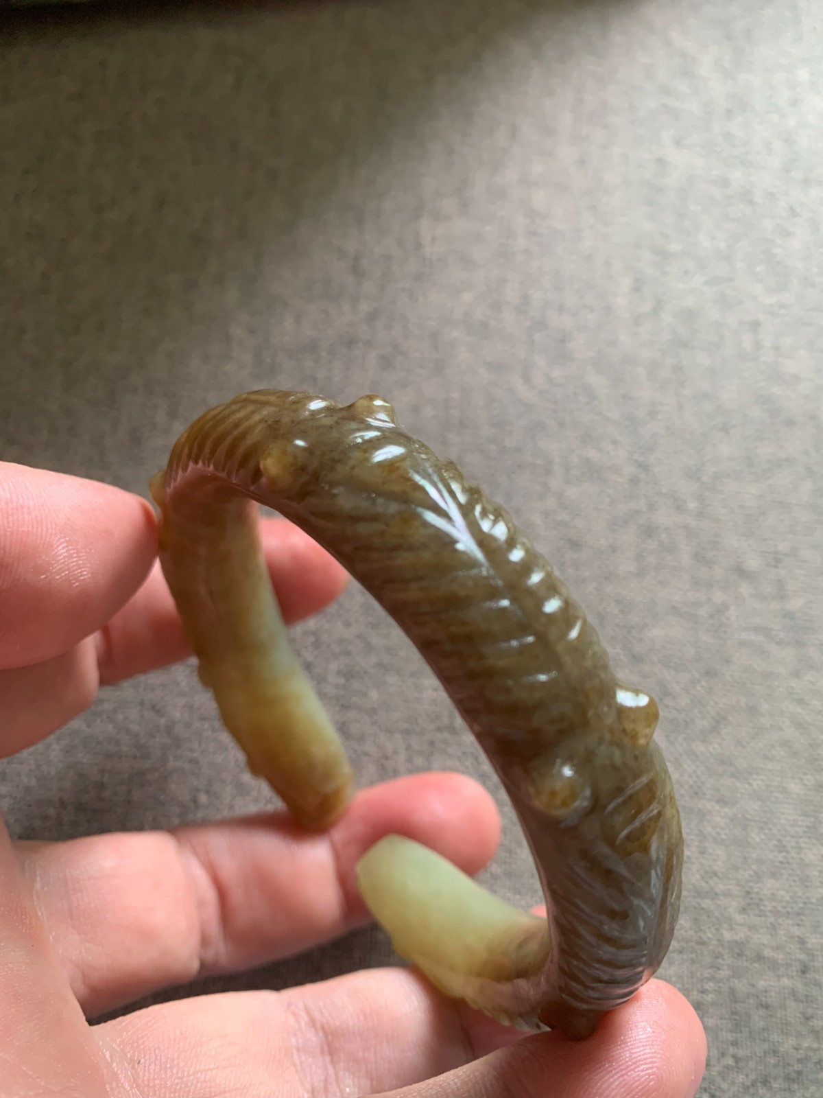 Wonderful Pure Chinese Natural HeTian Old Jade Hand Carved *2Dragons* Bangle