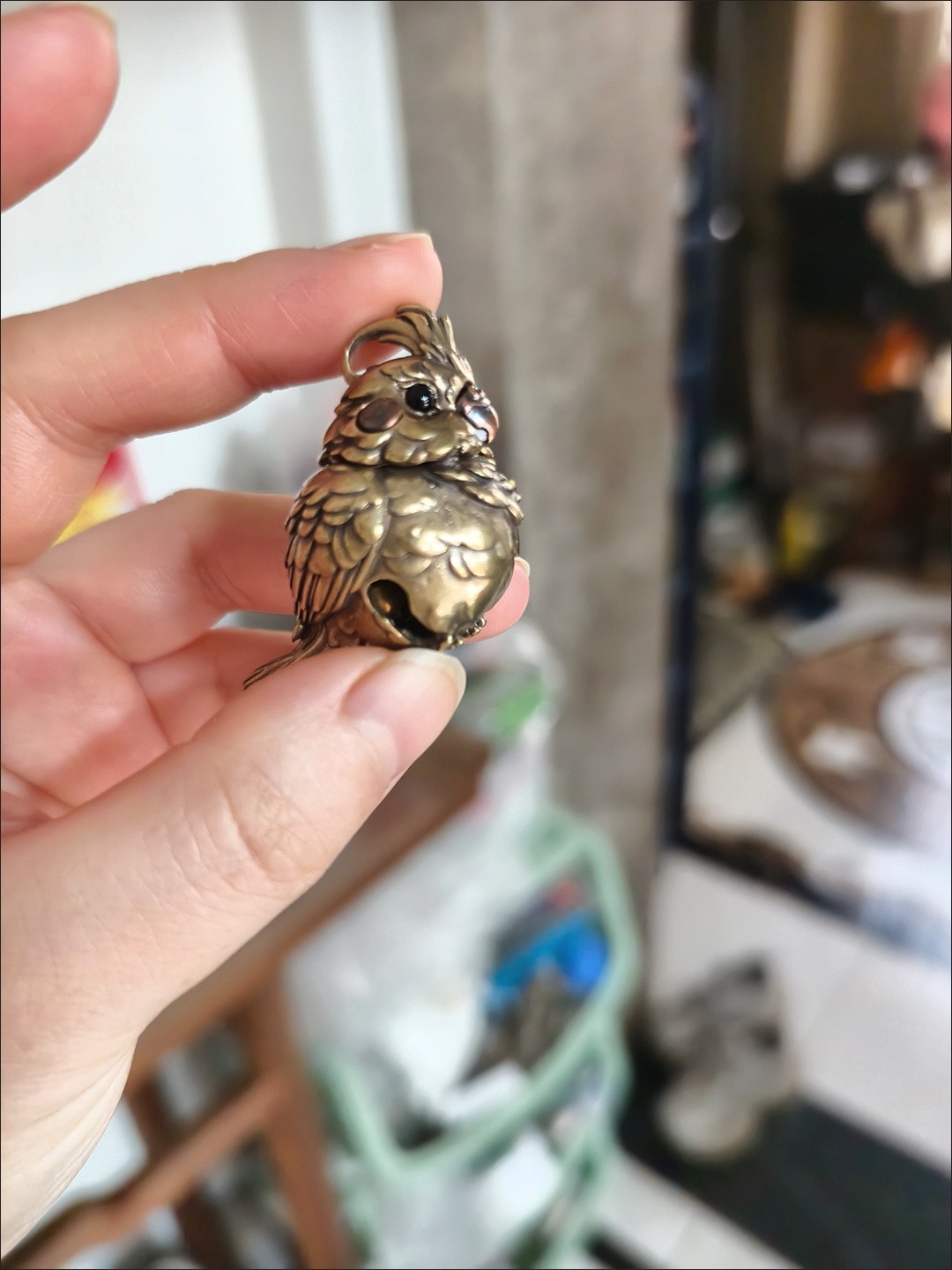 Vintage Brass Parrot Bell Ornament Copper Craft for Stress Relief Desktop Decor