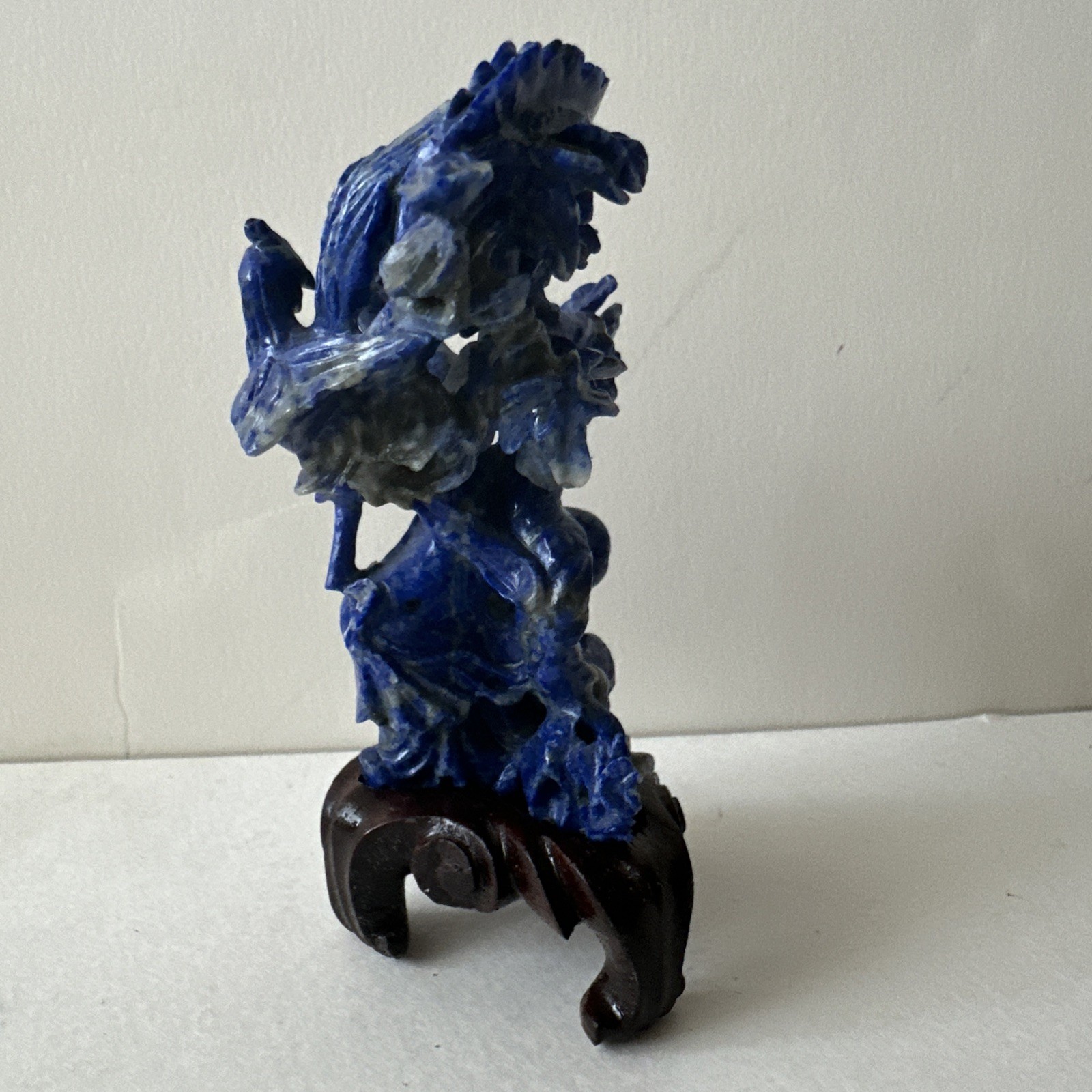 Chinese Lapis Lazuli Carved Figure & Phoenix Miniature Sculpture, 3.75”