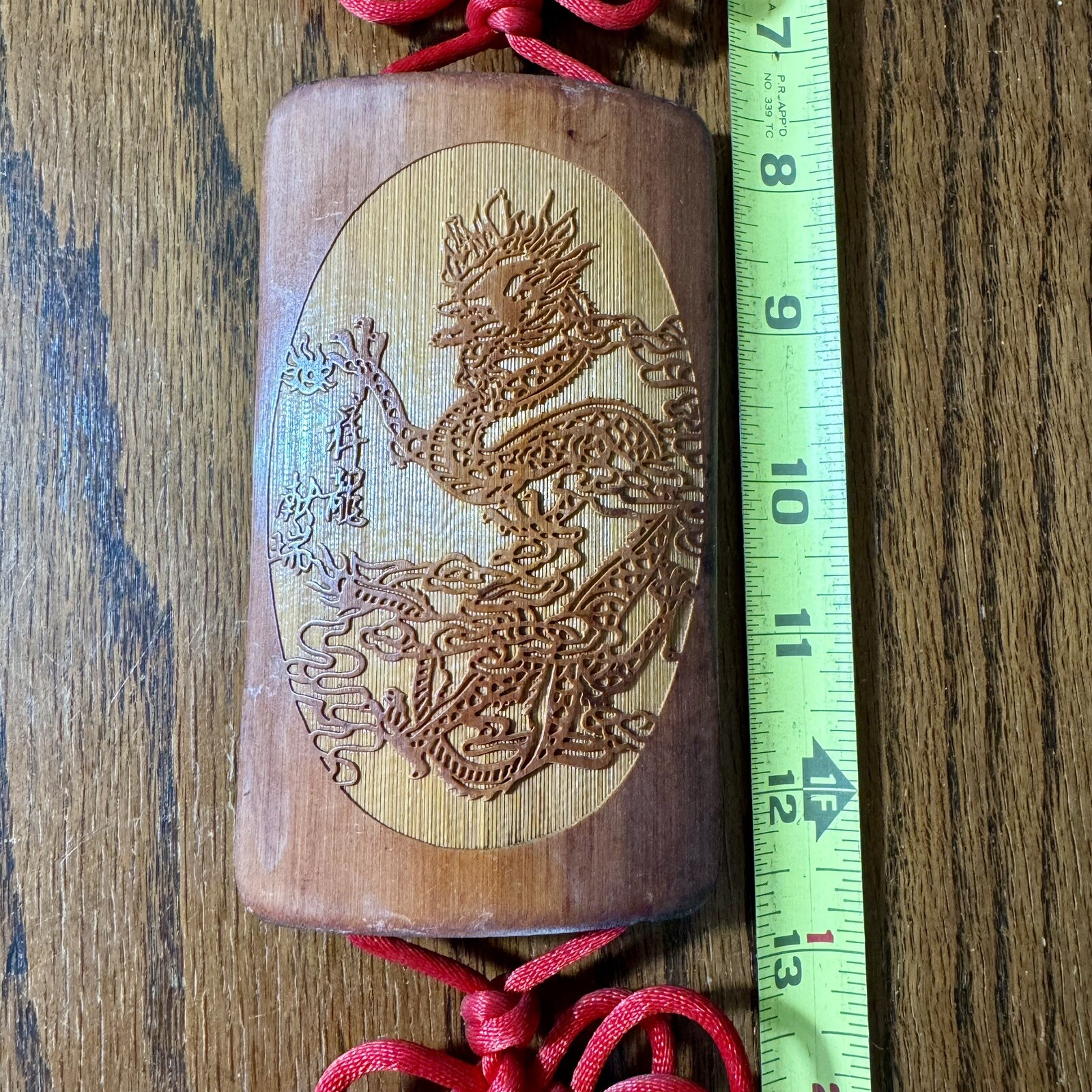 Chinese Hanging Art With dragon Wood & Red Tassel 31” Long Oriental