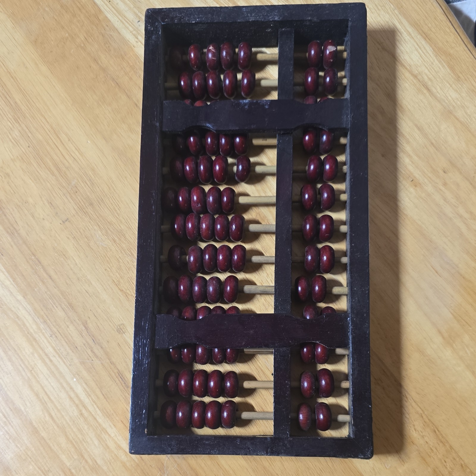 Vintage Red Lion Abacus Wood and Brass Made in China 63 Beads 7.5” x 4.5”
