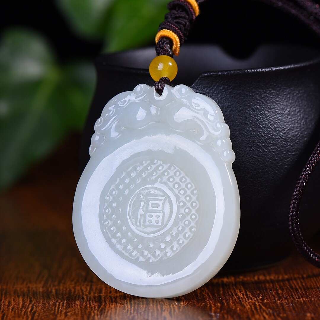 Chinese Hetian White Jade Hand Carving Animal Ancient Beast Amulet Pendant