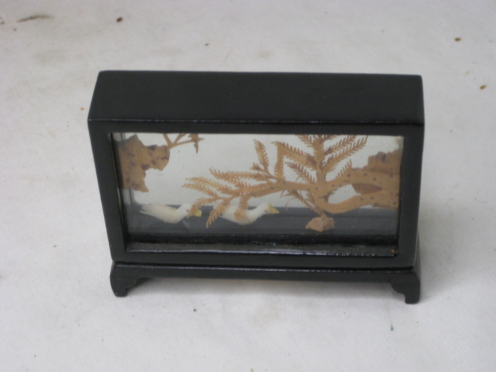 small vintage Chinese cork 2 birds nature scene Asian Oriental crane art