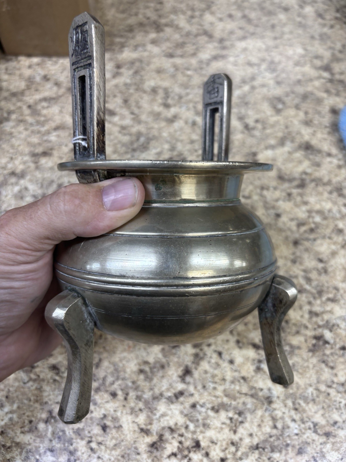 Vintage Chinese Brass Footed Incense Burner Holder Tri pod pot With Lid – Marked