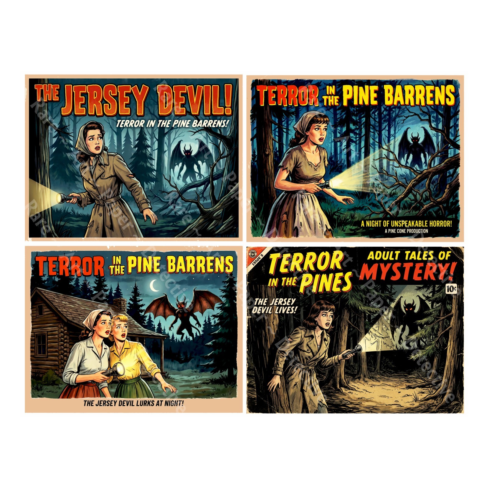 Retro 1950s Movie Poster Stickers, 4 Big Stickers, Cut and Peel Sheet, 1551
