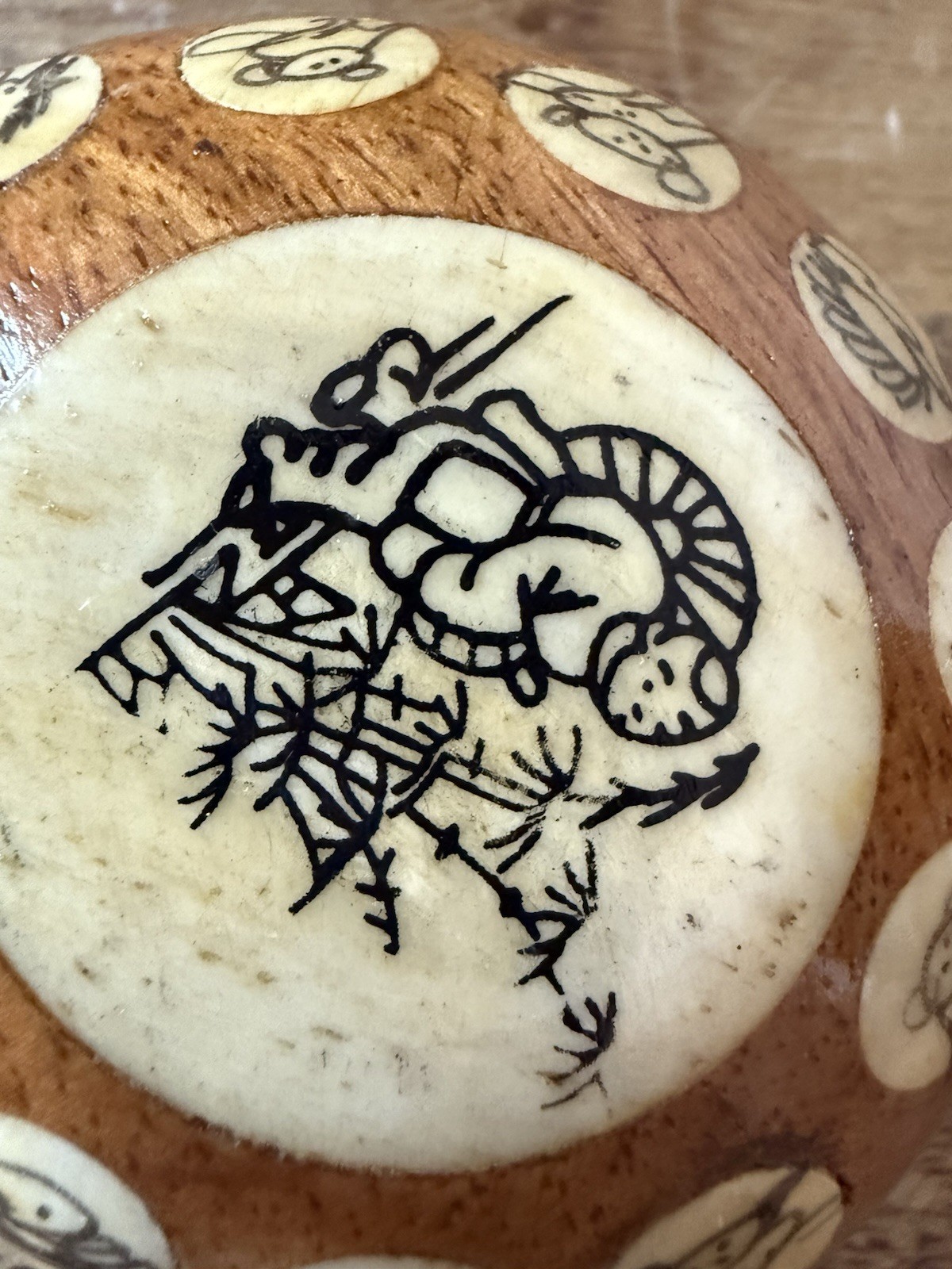 Vtg Asian Carved Wooden Turtle, Opens with Compass and Zodiac Signs