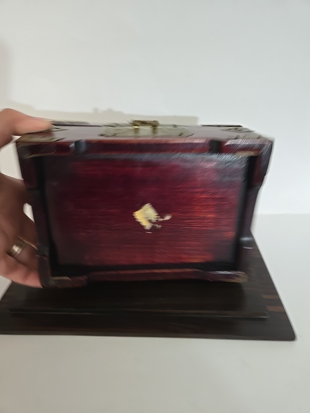 Jewelry Box Wooden Brass Accents Shangai Jade Detail VTG