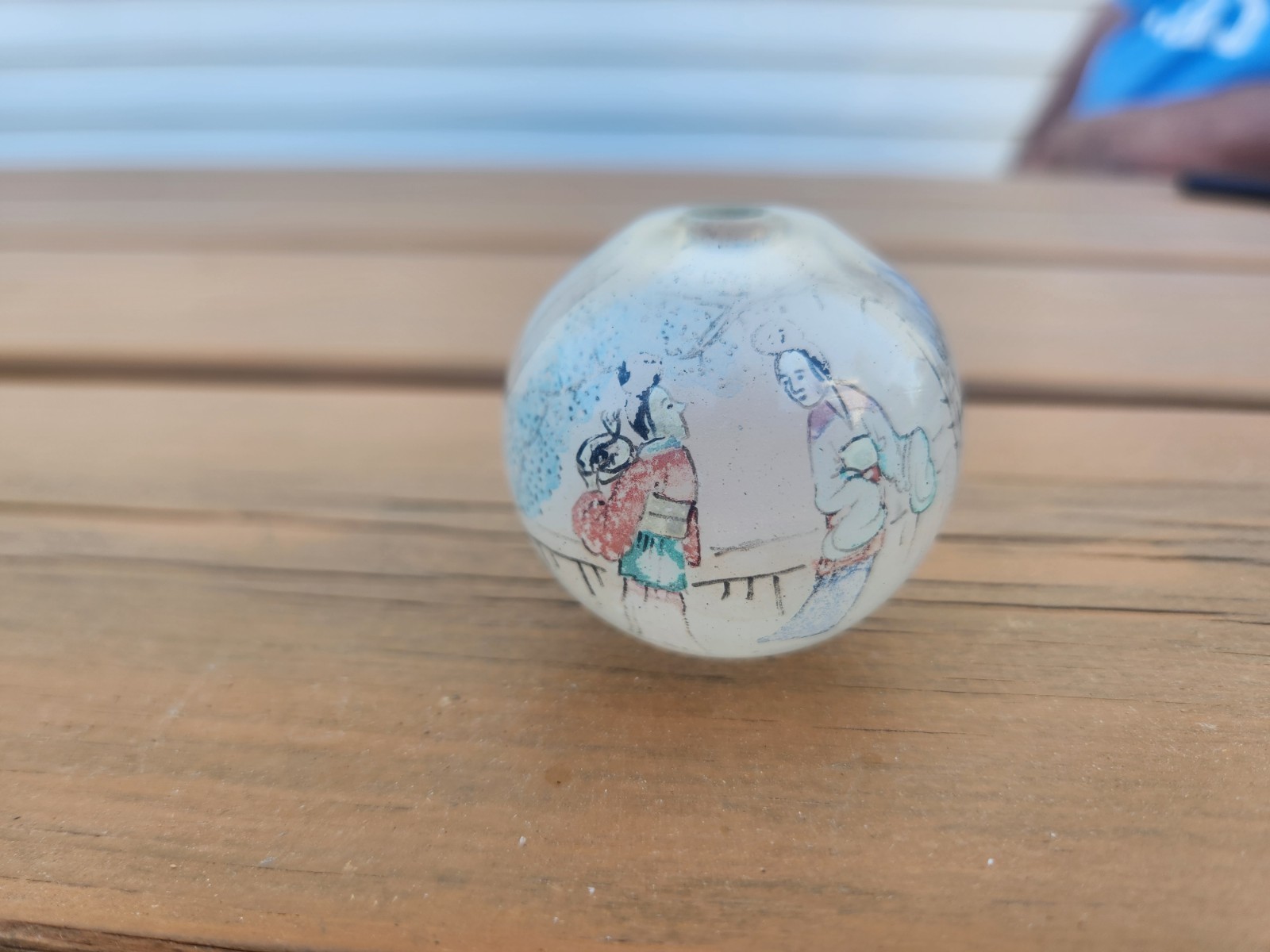 Vintage Chinese Reverse-painted Glass Globe Large Bead Art Object Sphere