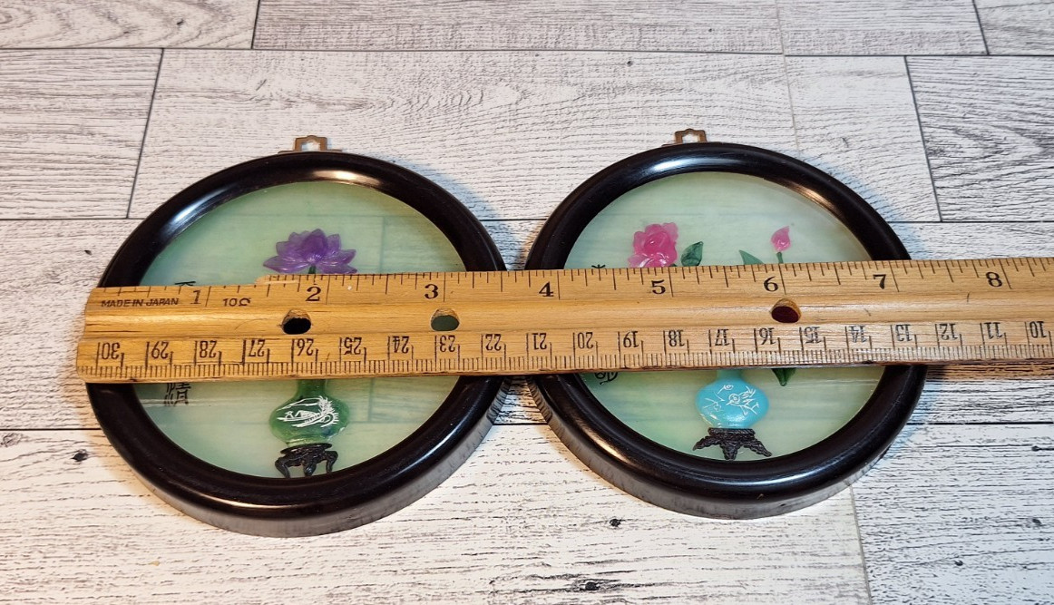 2VTG Faux Jade Asian Floral Wall Plaque 3.5″ Round Suncatcher Candle Home Decor
