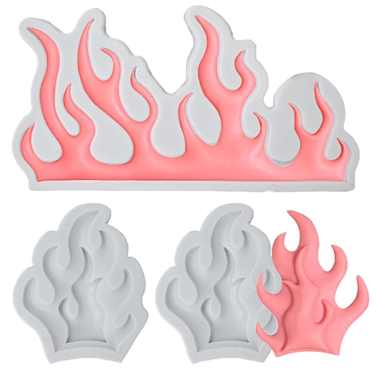 3 PCS Flame Fondant Molds Fire Cake Decorating Silicone White