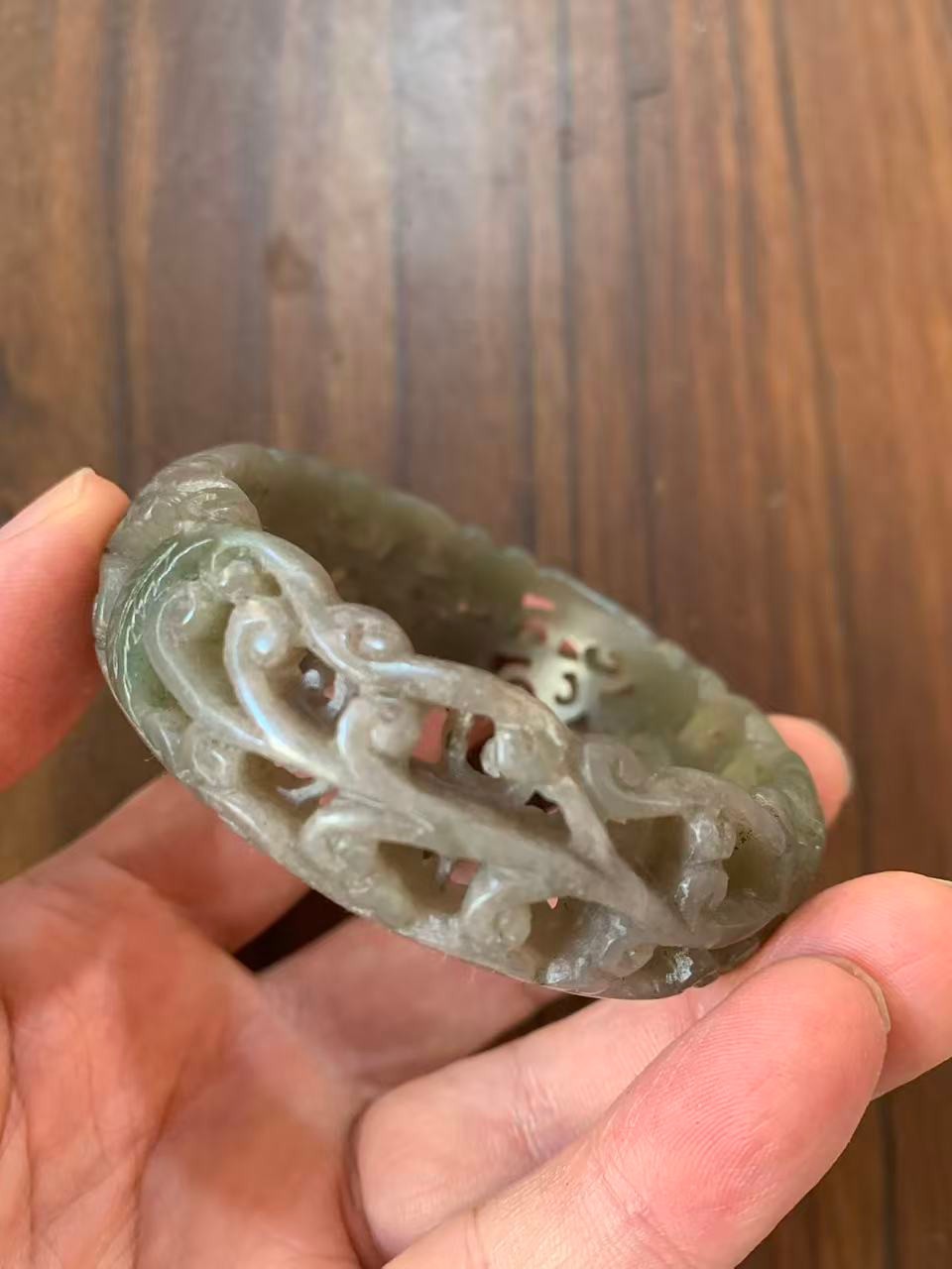 Rare Chinese Old Hetian Jade Hand Carved Hollowed-Out Bangle Bracelet