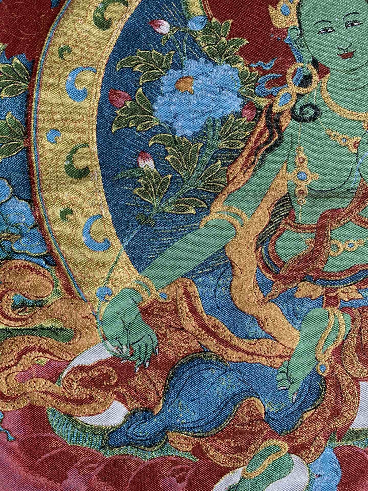 36″ Tibet Tibetan Cloth Silk Buddhism Green Tara Guanyin Tangka Thangka Mural 5