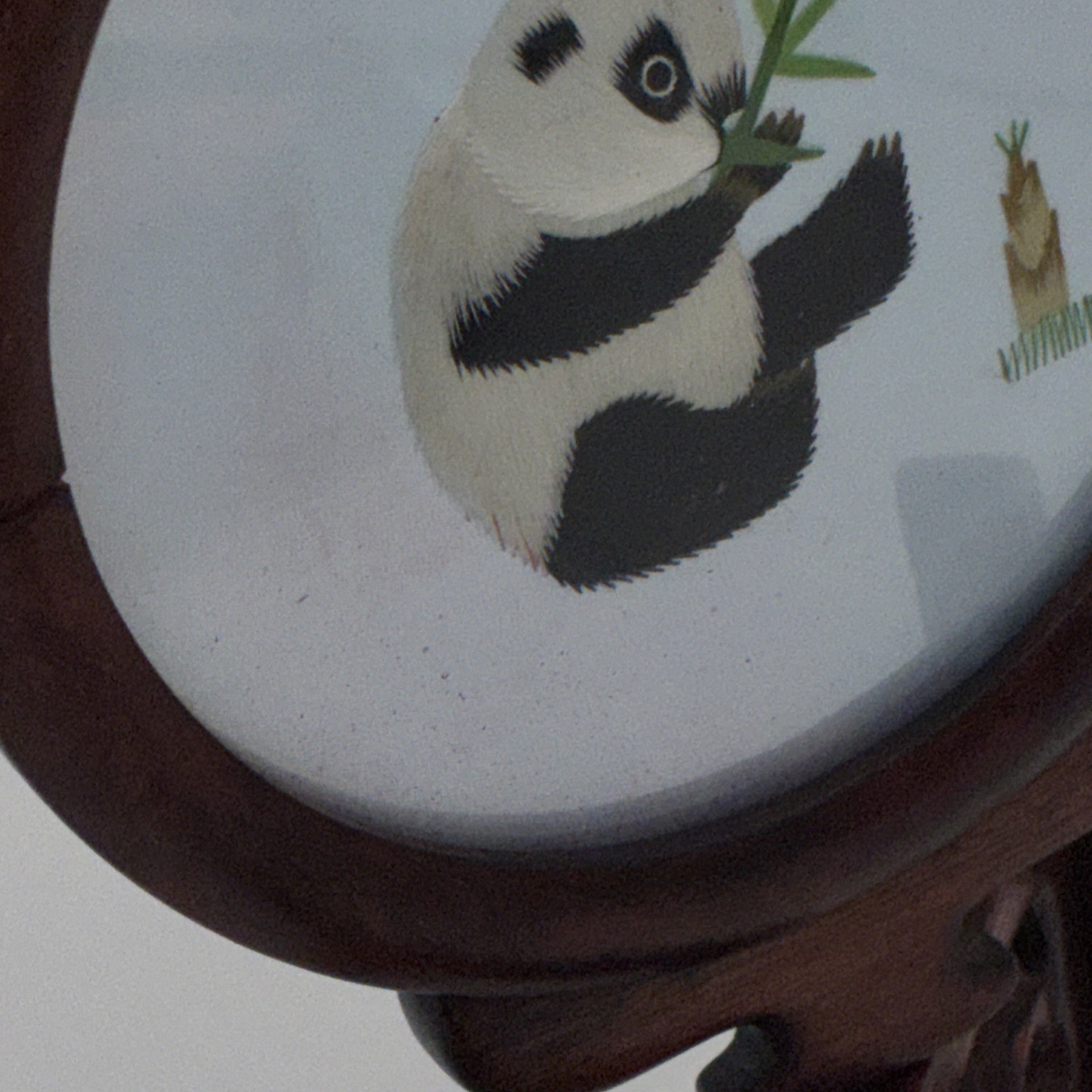 ASIAN Chinese Panda Double Sided Silk Embroidery Wooden Screen – Read