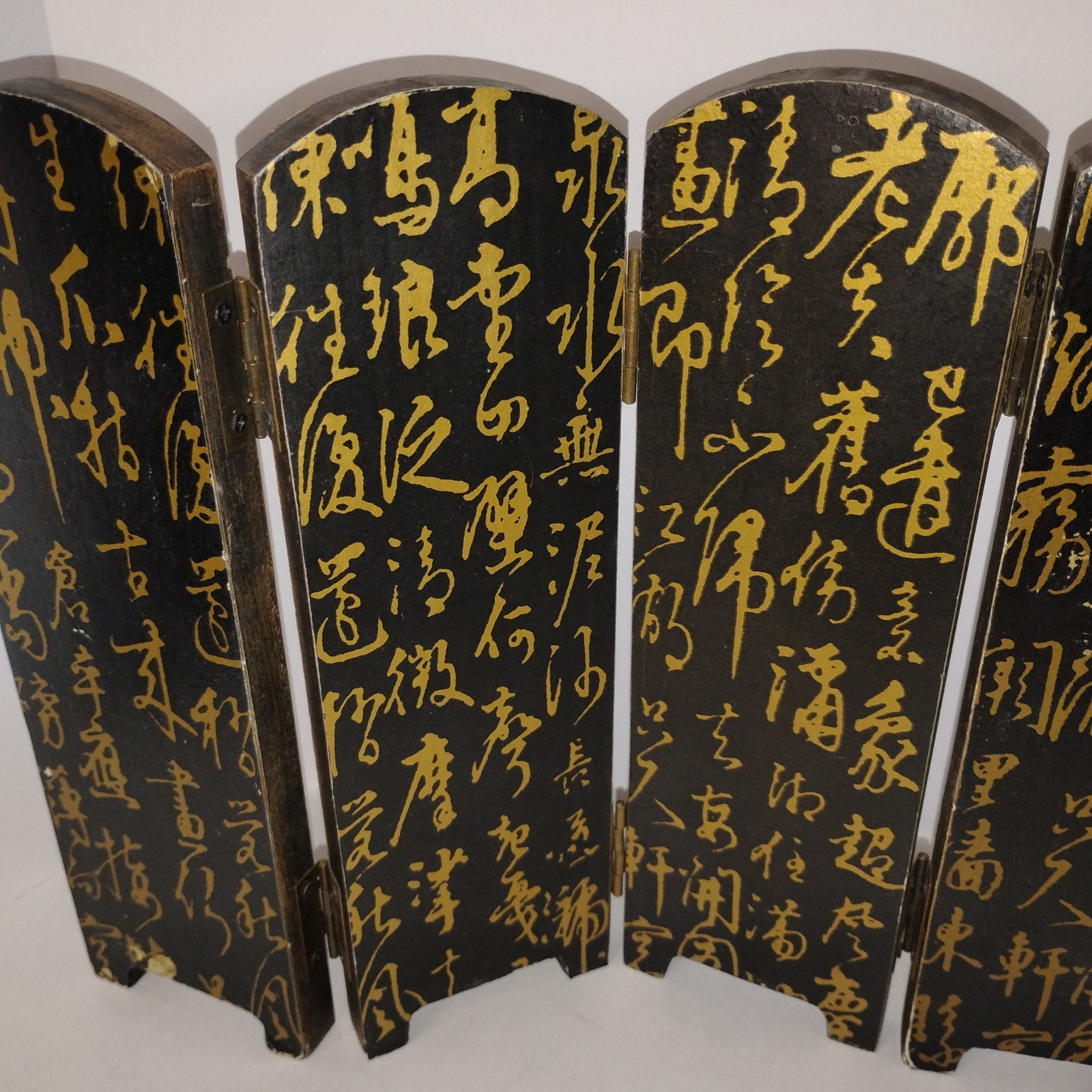 Vintage Chinese Folding Table Top Screen Handpainted 4 Panel 2 Sided Wooden