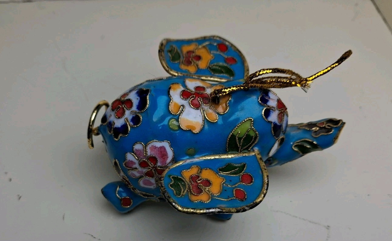 Multicolored, Base Blue floral Chinese cloisonné elephant ornament